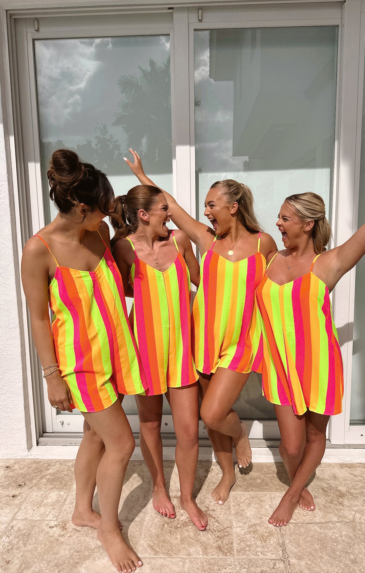 Neon Stripe Rascal Romper – Breezy V-Neck Summer Outfit