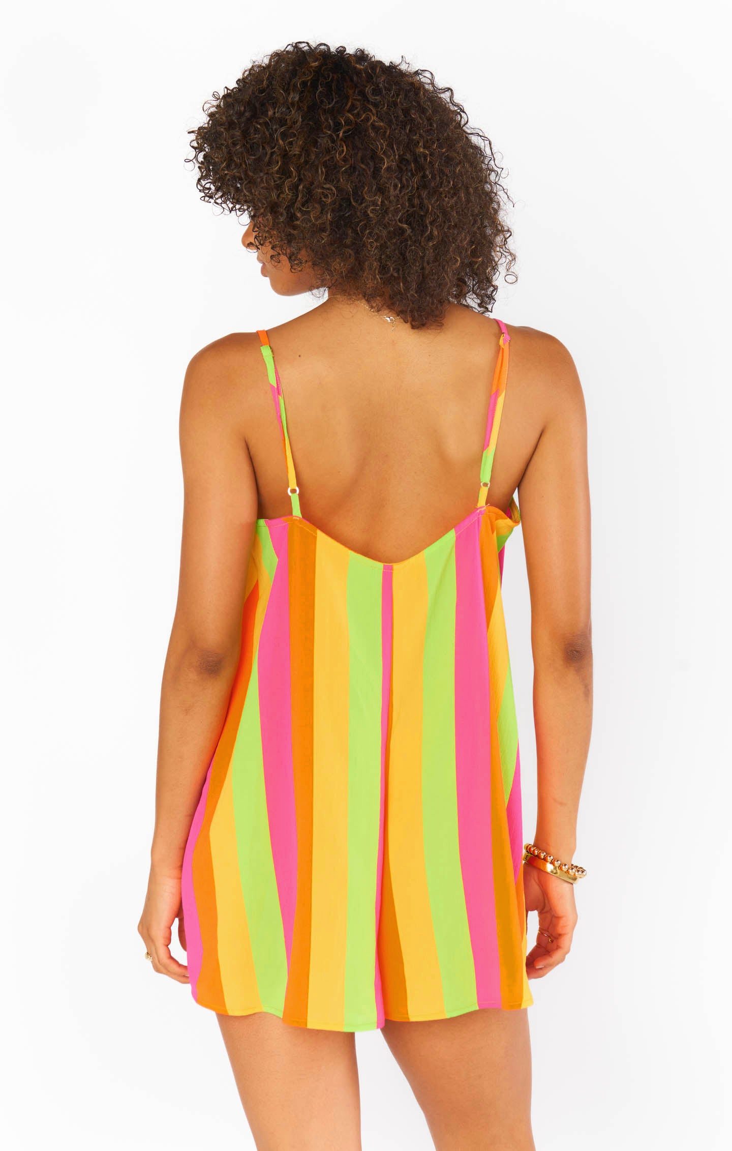 Neon Stripe Rascal Romper – Breezy V-Neck Summer Outfit
