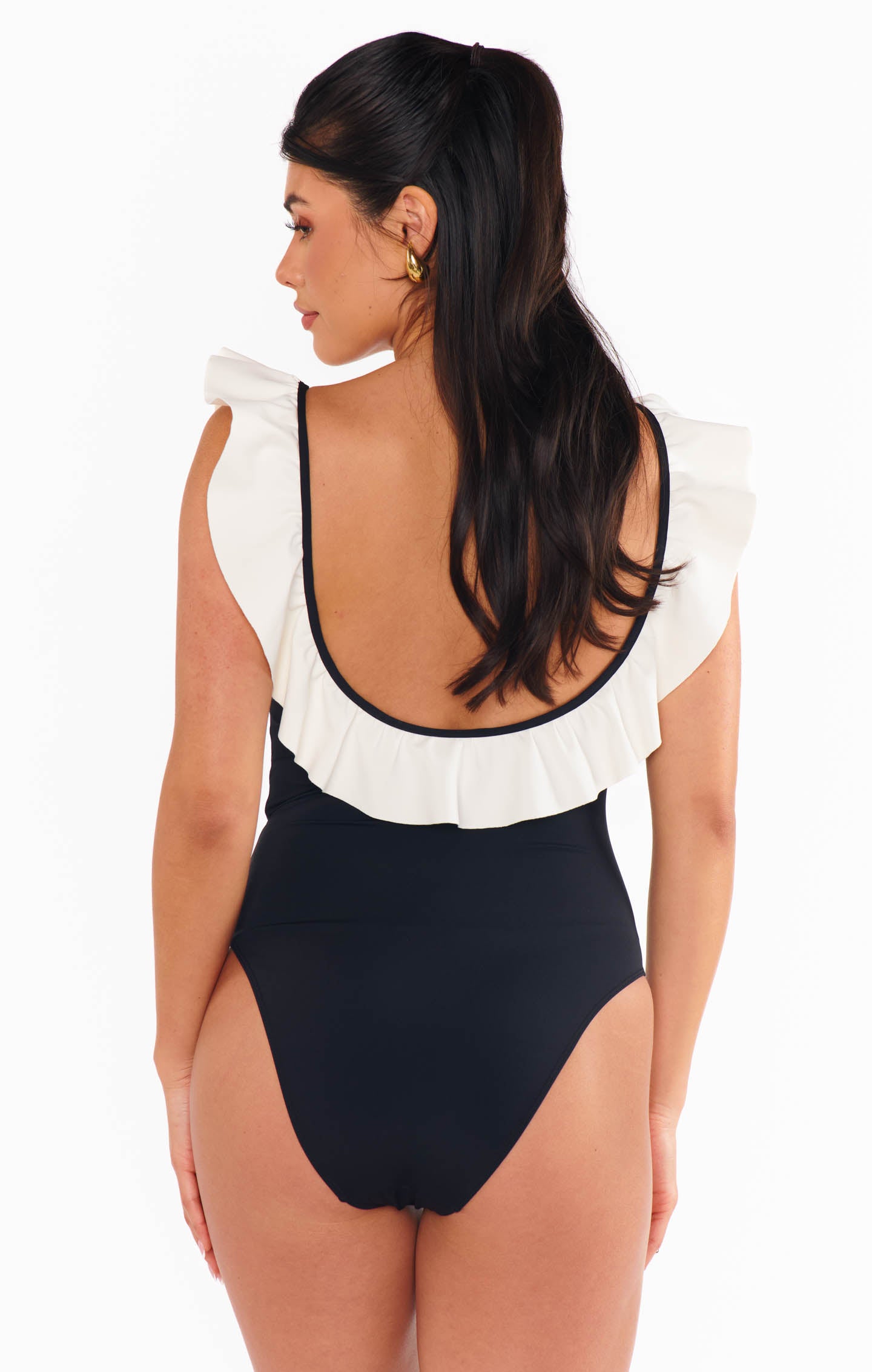 Ritz White Black Colorblock One Piece Swimsuit with Ruffles