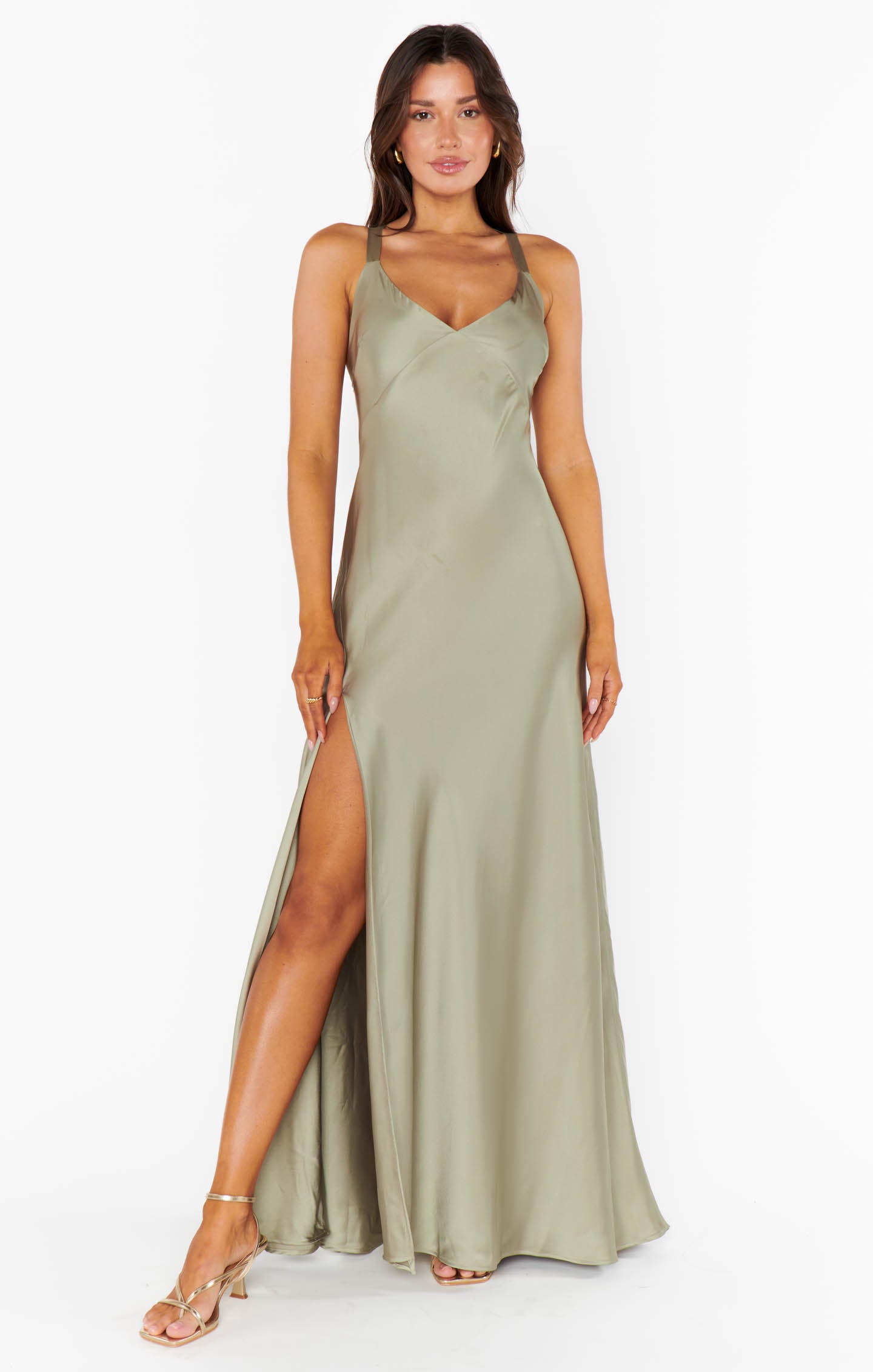 Anderson Maxi Dress in Moss Green Satin with Open Back