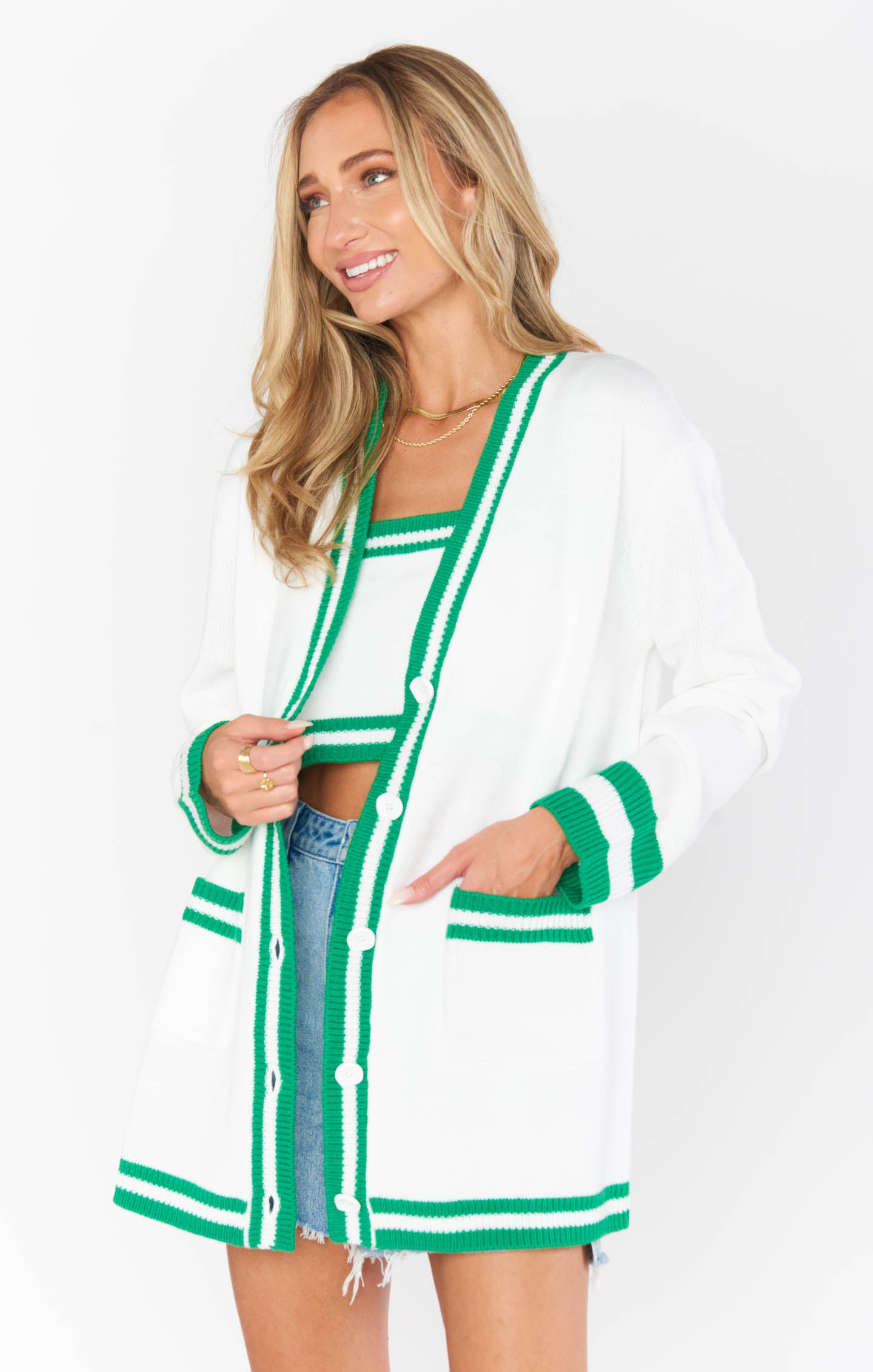 Lambert Green Stripe Knit Cardigan for Women