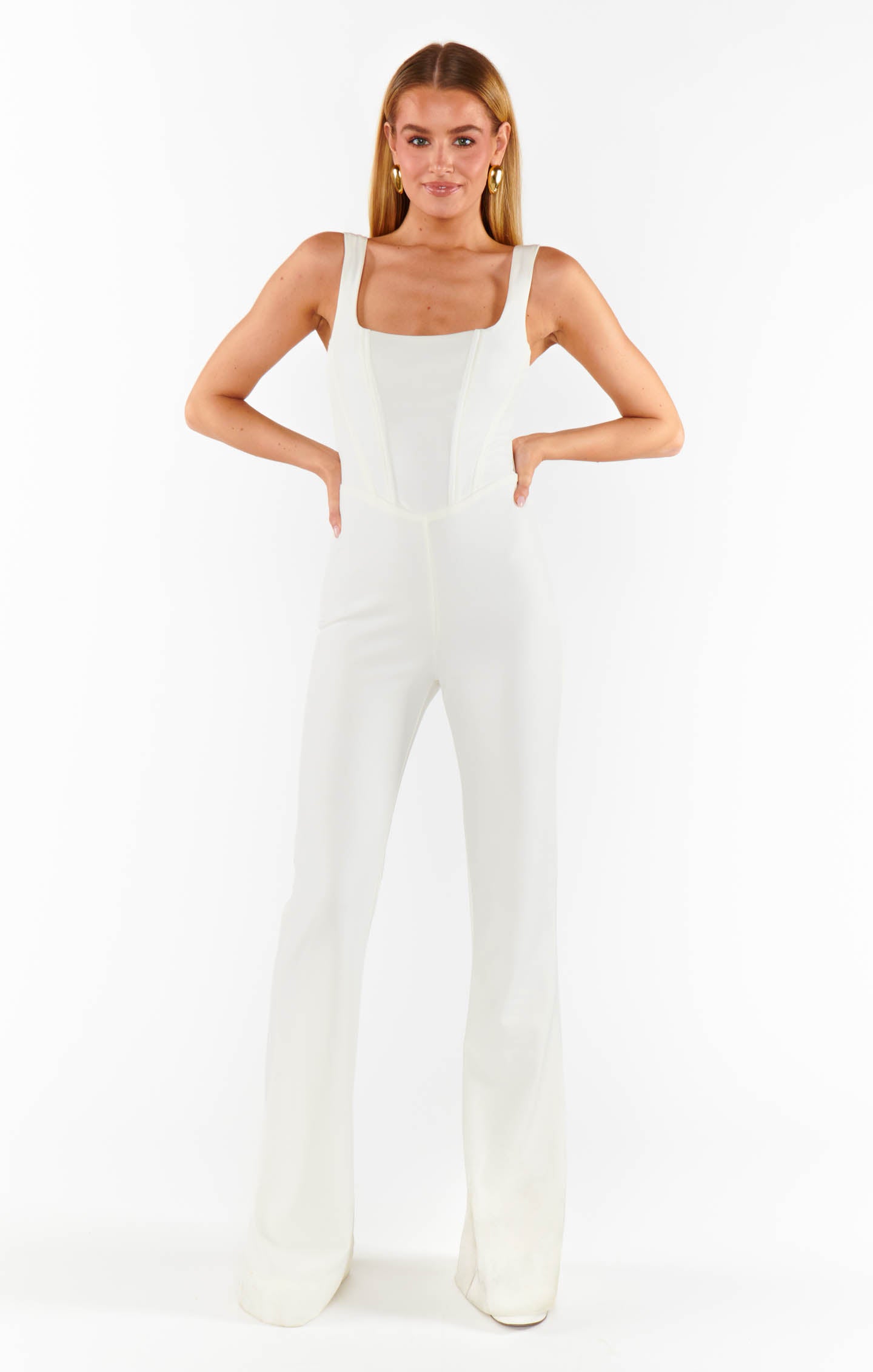 White Stretch Corset Bodice Jumpsuit - Nina