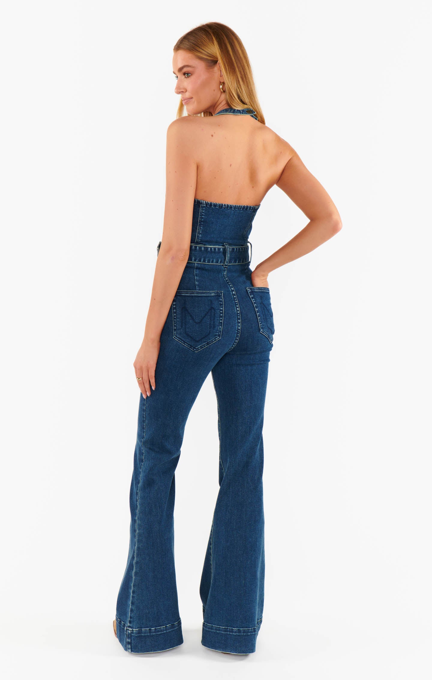 1970s Denim Jumpsuit with Belted Waist in Ridge Blue