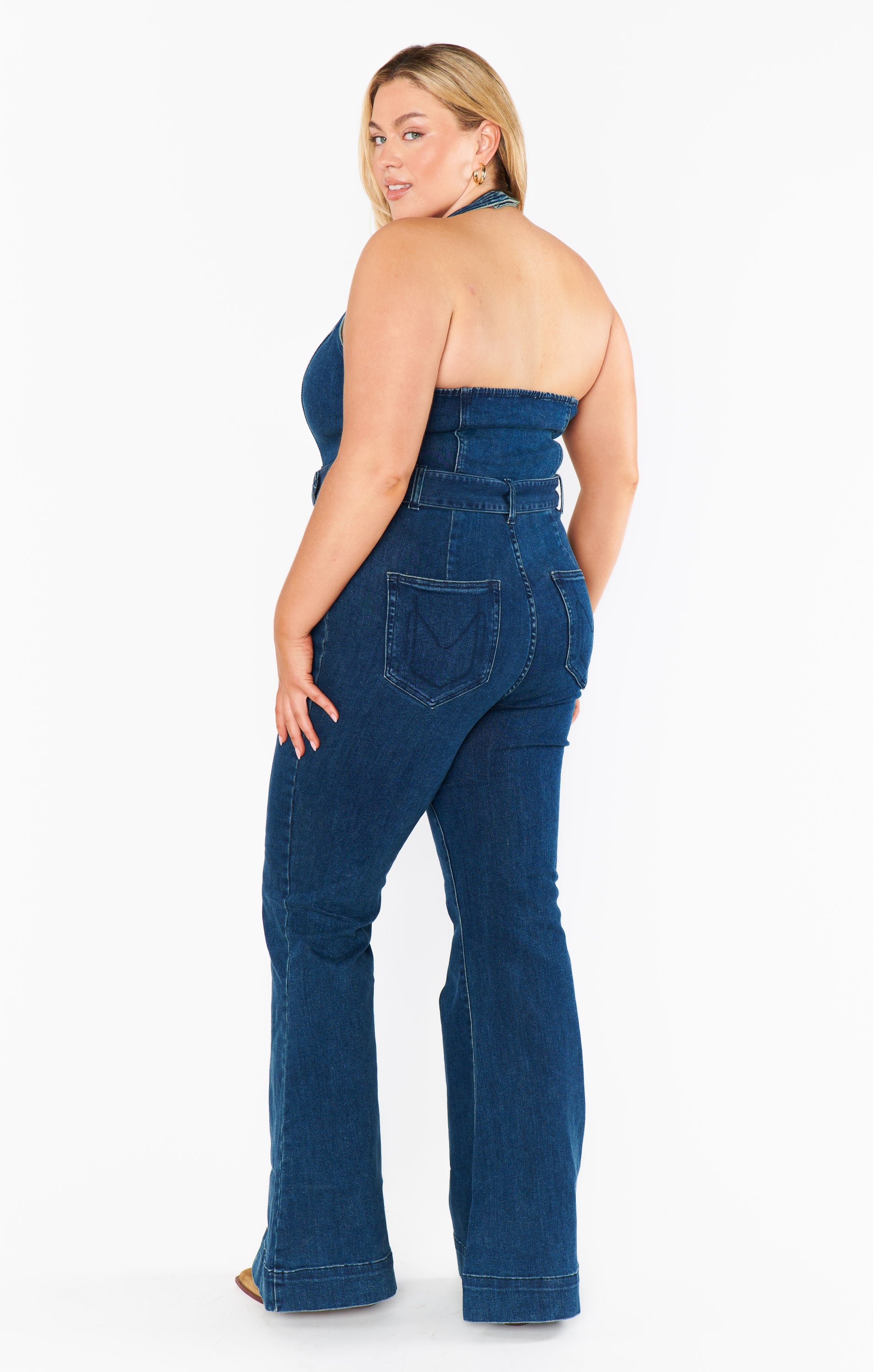 1970s Denim Jumpsuit with Belted Waist in Ridge Blue