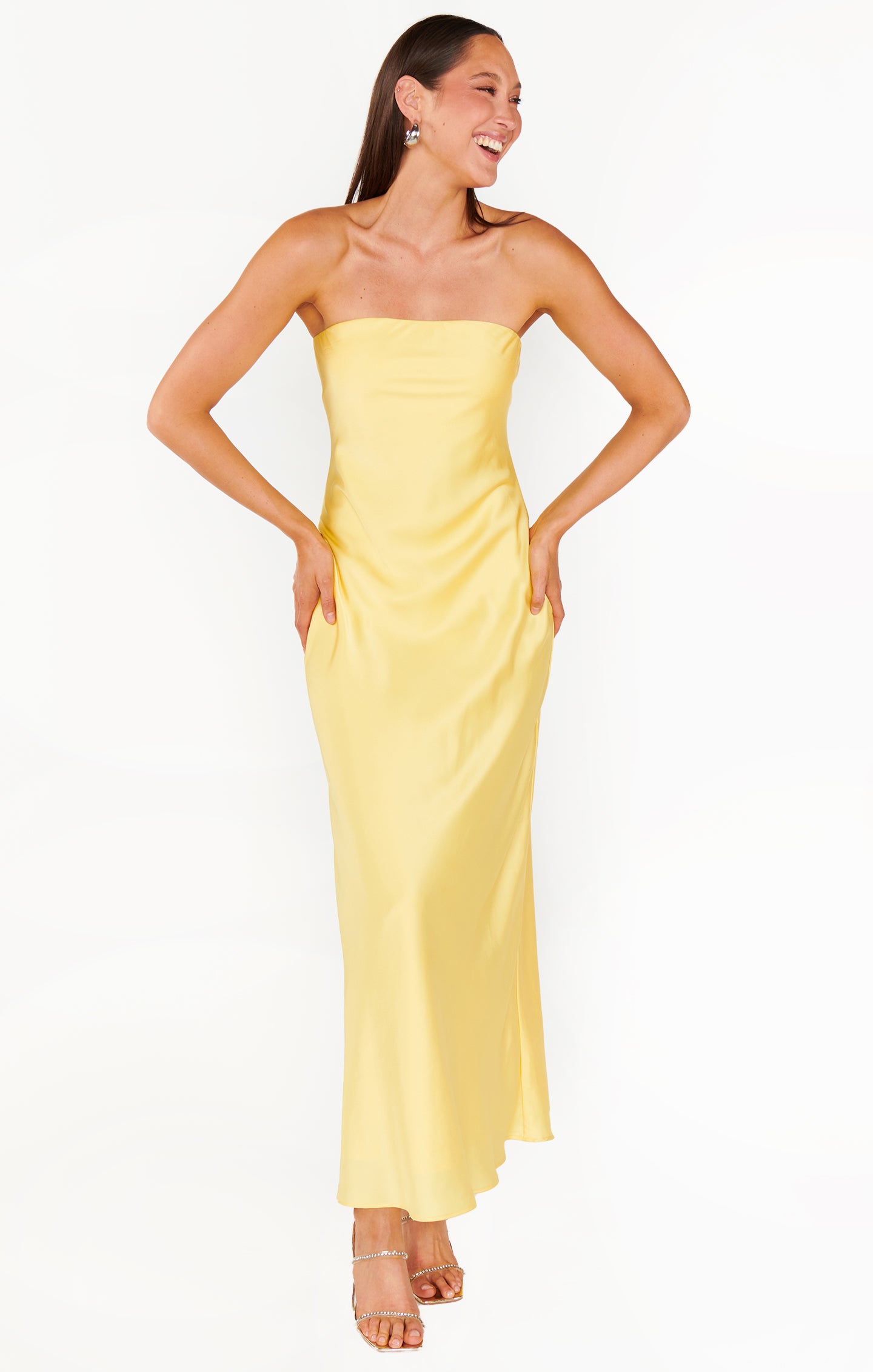 Yellow Satin Strapless Maxi Dress - Taylor Tube Dress for Events