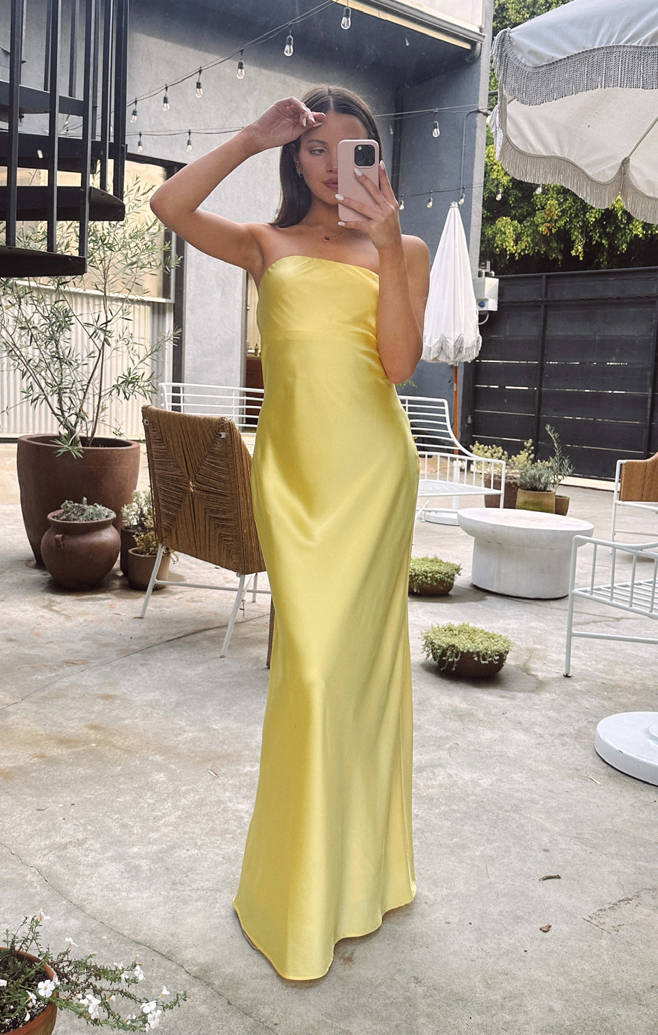 Yellow Satin Strapless Maxi Dress - Taylor Tube Dress for Events
