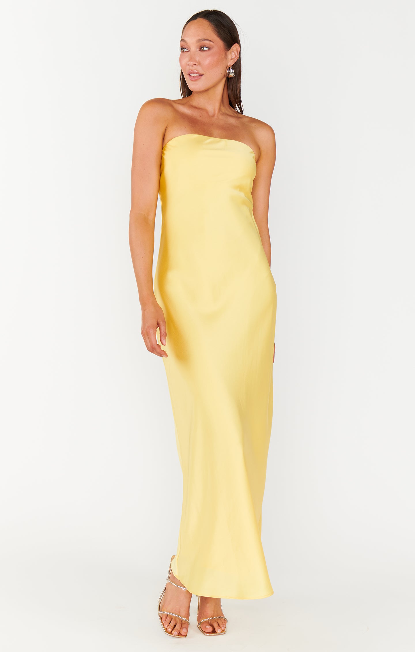 Yellow Satin Strapless Maxi Dress - Taylor Tube Dress for Events