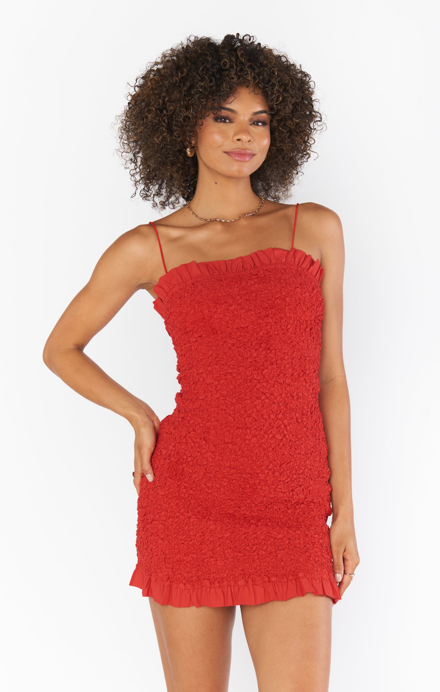 Red Mini Dress for Valentine's Day - Stretch Fitted Textured Style