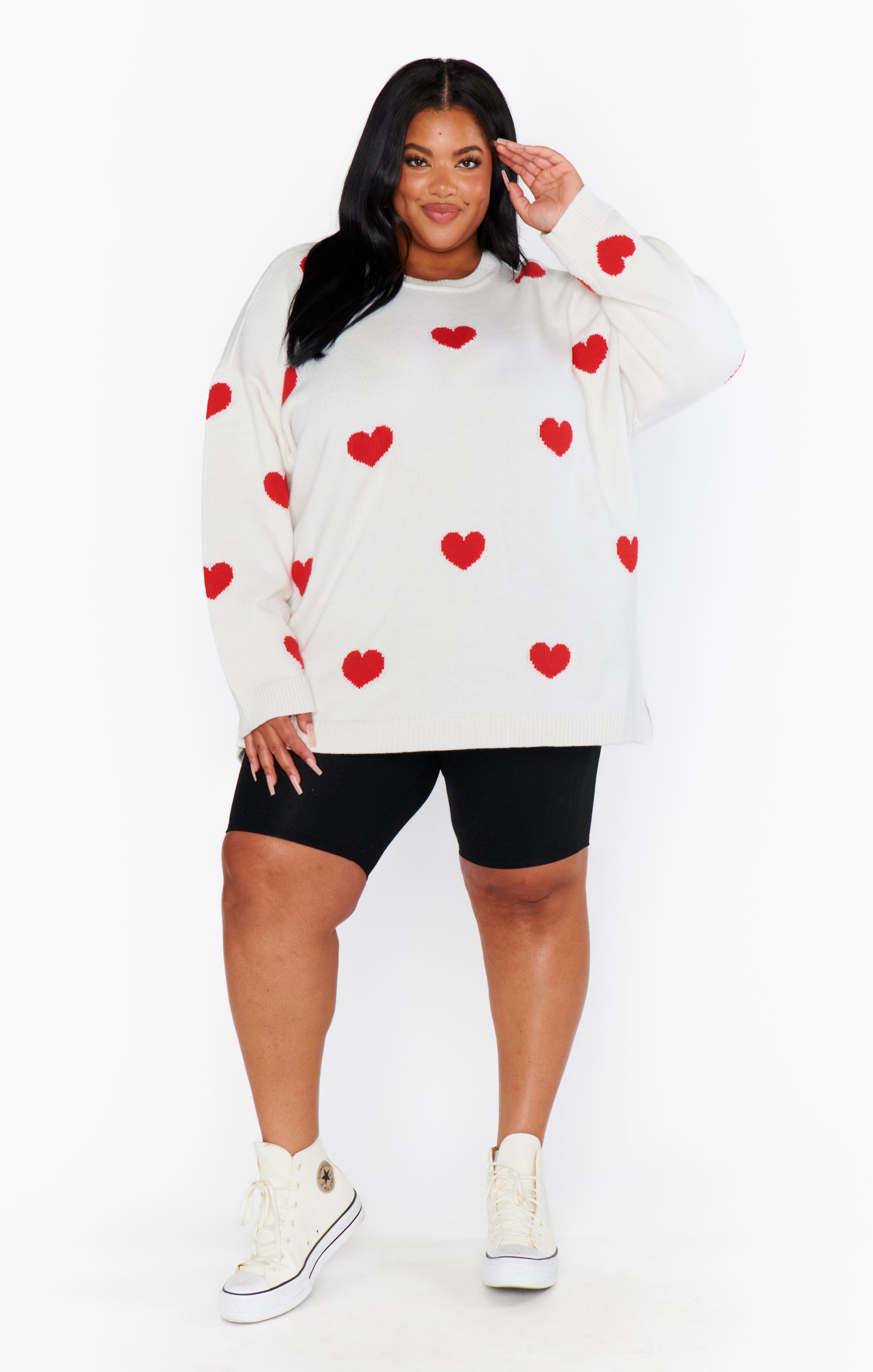 Red Heart Knit Sweater - Cozy Crewneck for Women