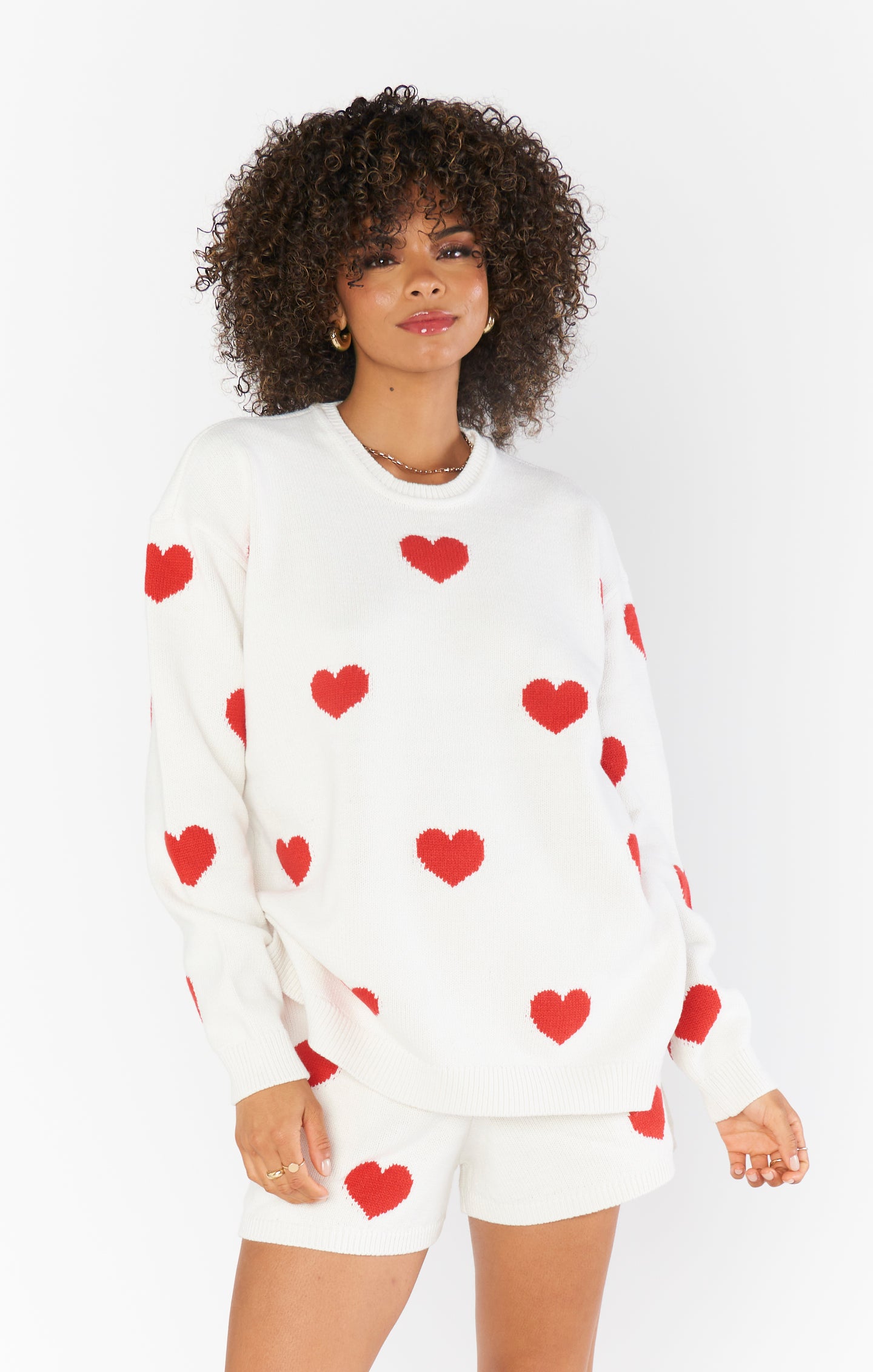 Red Heart Knit Sweater - Cozy Crewneck for Women