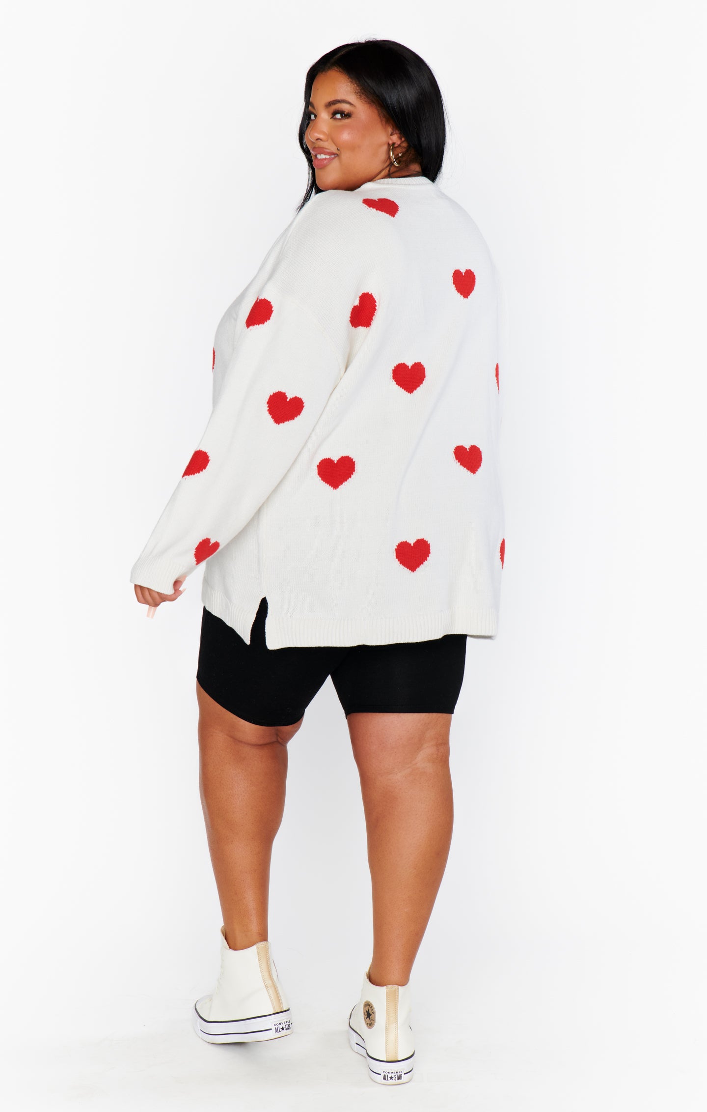 Red Heart Knit Sweater - Cozy Crewneck for Women