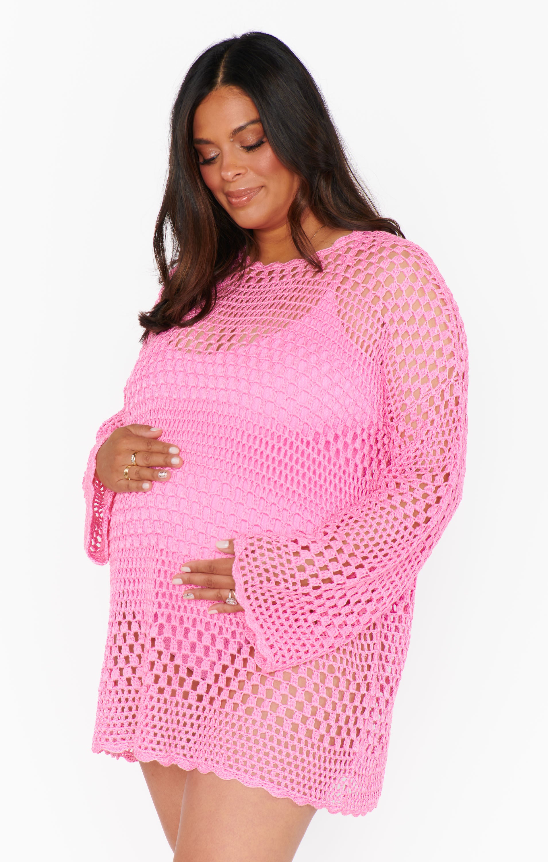 Bubblegum Pink Crochet Pullover - Paula Swim Coverup