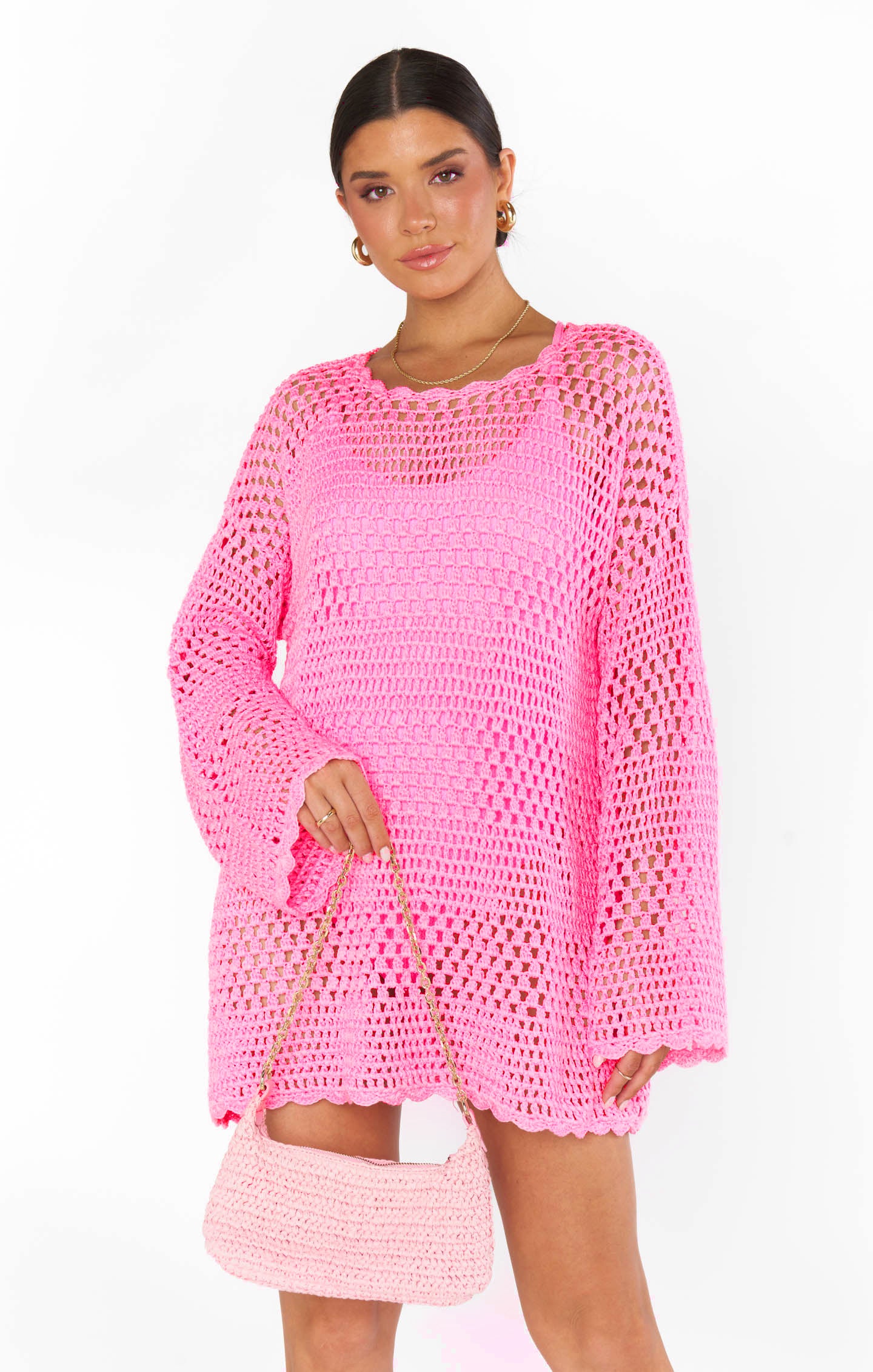 Bubblegum Pink Crochet Pullover - Paula Swim Coverup