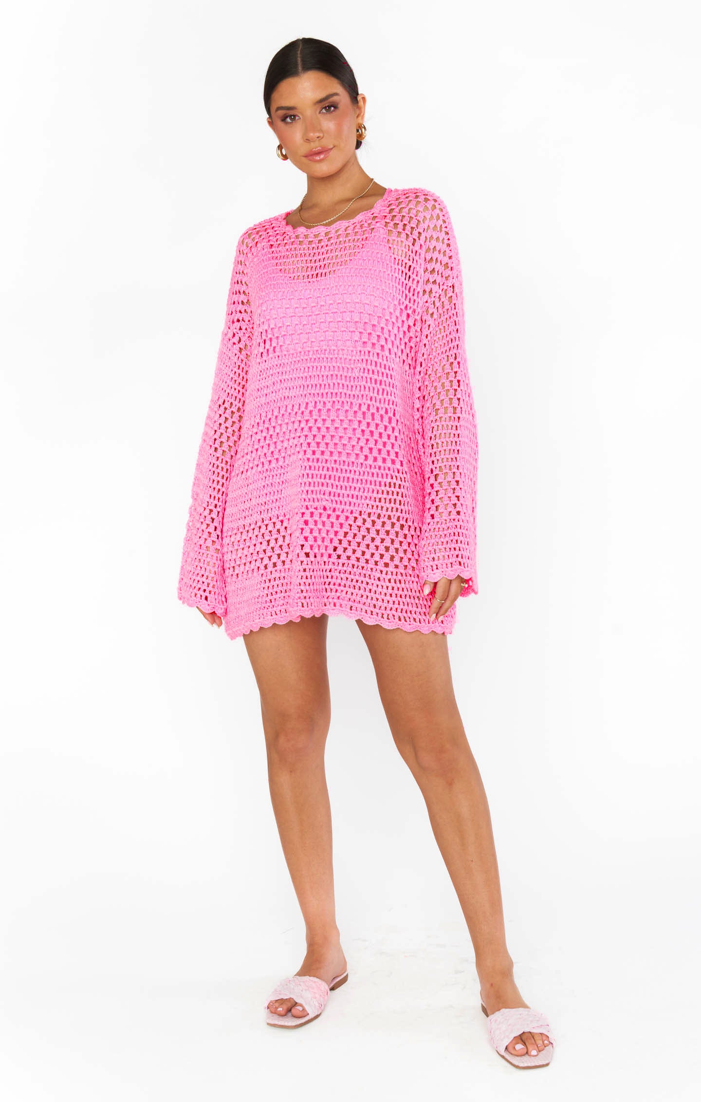 Bubblegum Pink Crochet Pullover - Paula Swim Coverup