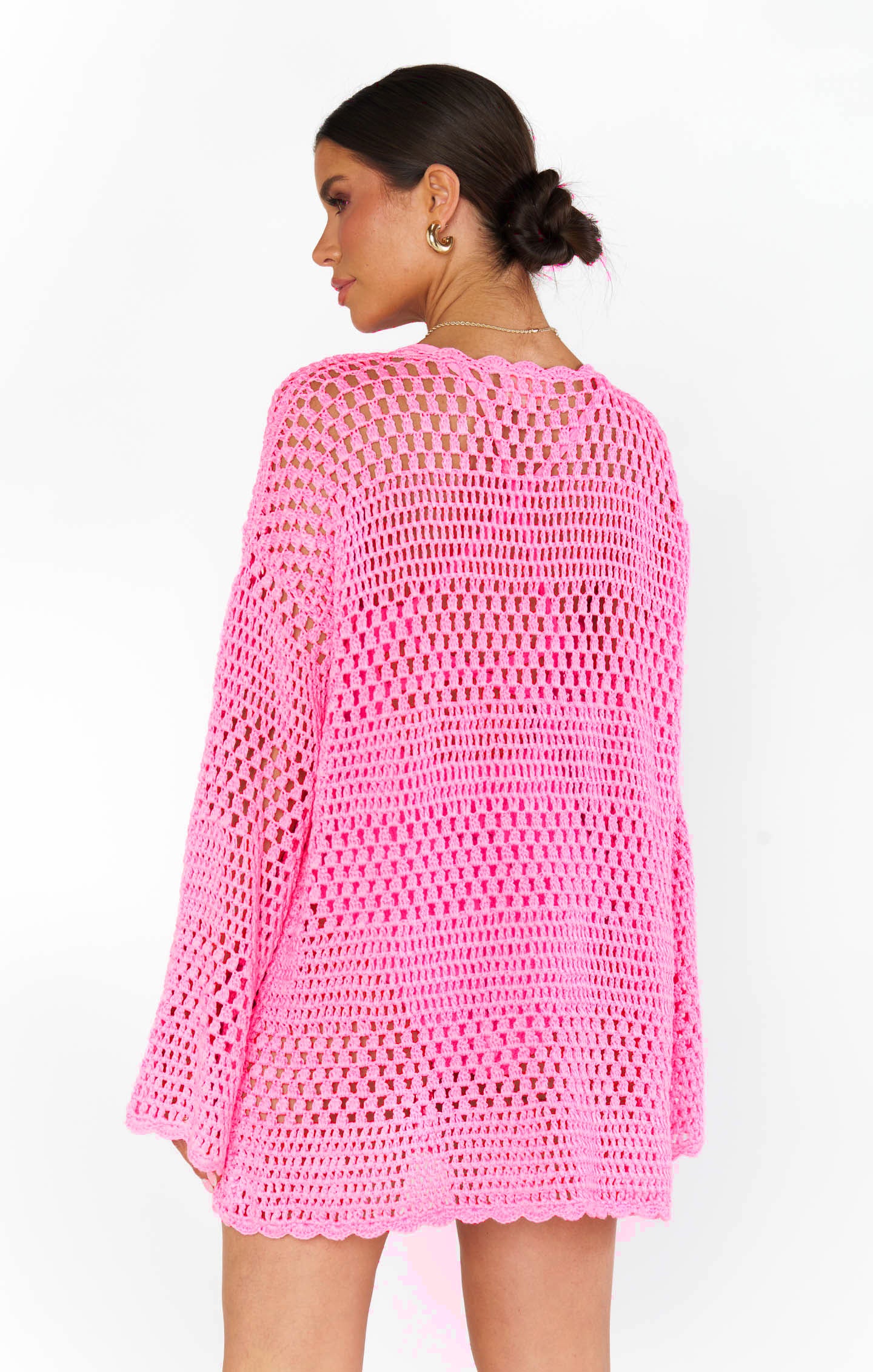 Bubblegum Pink Crochet Pullover - Paula Swim Coverup