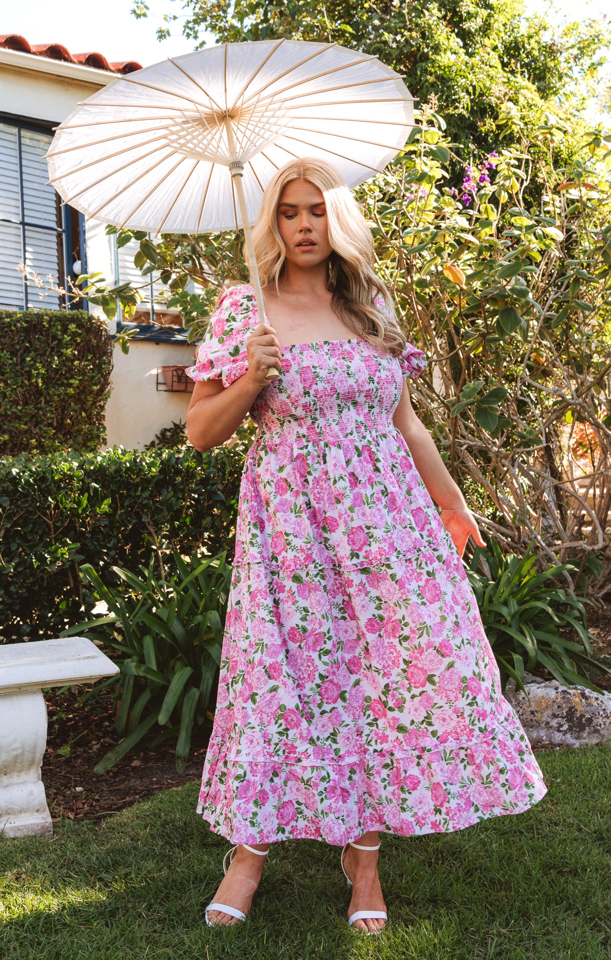 Floral Midi Dress with Pockets - Cottagecore Pink Tea Dress