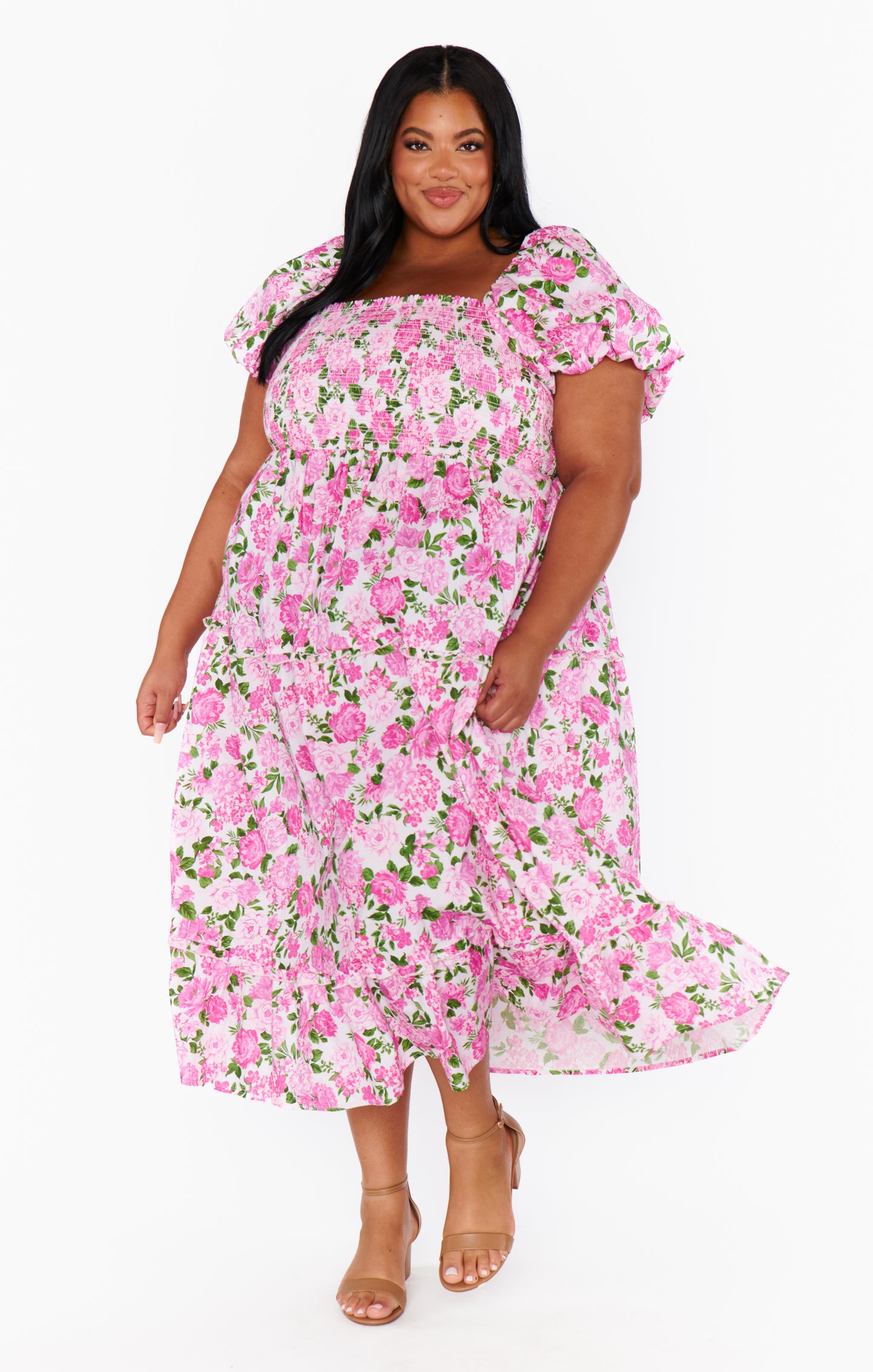 Floral Midi Dress with Pockets - Cottagecore Pink Tea Dress