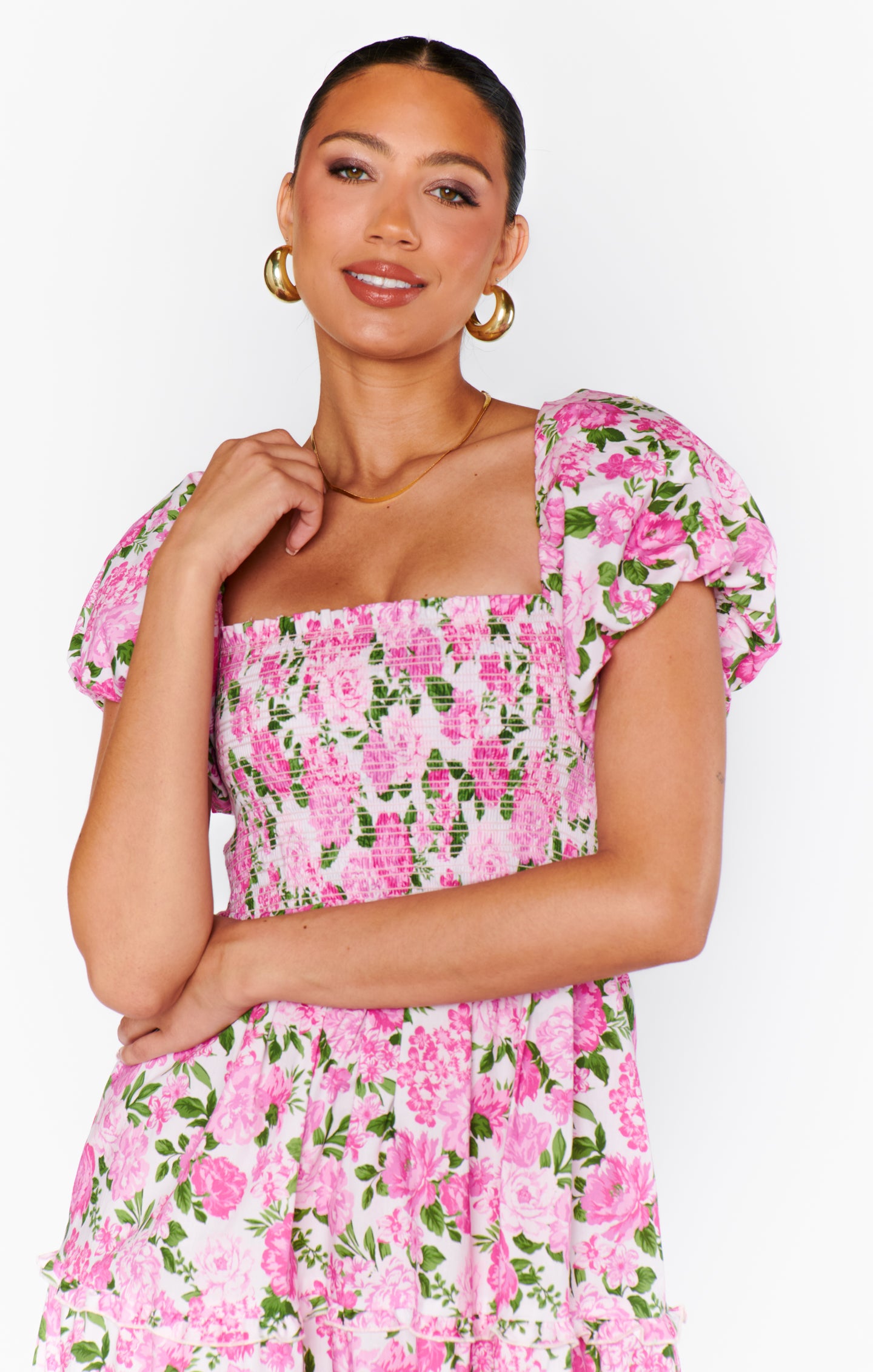 Floral Midi Dress with Pockets - Cottagecore Pink Tea Dress
