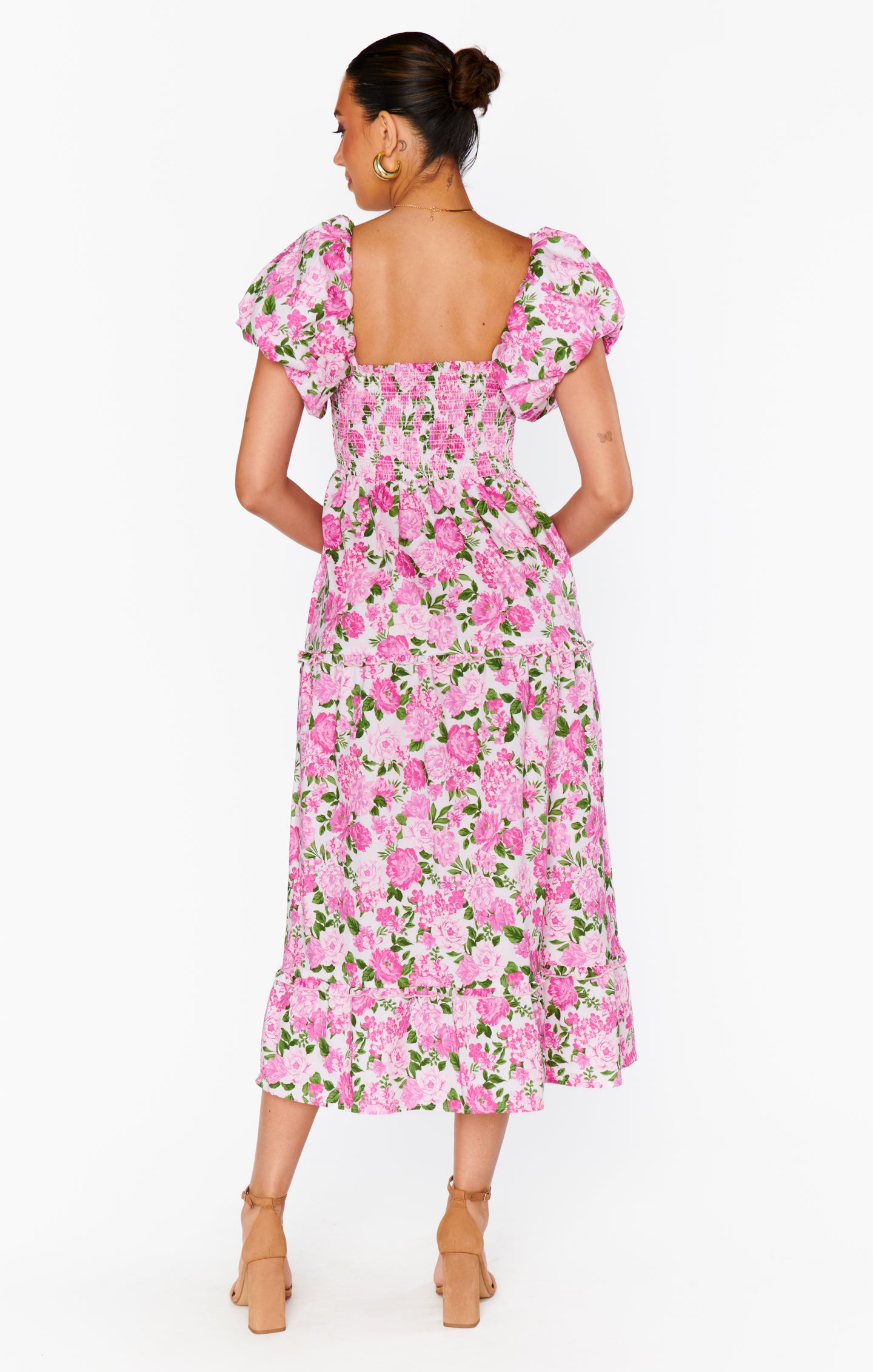 Floral Midi Dress with Pockets - Cottagecore Pink Tea Dress