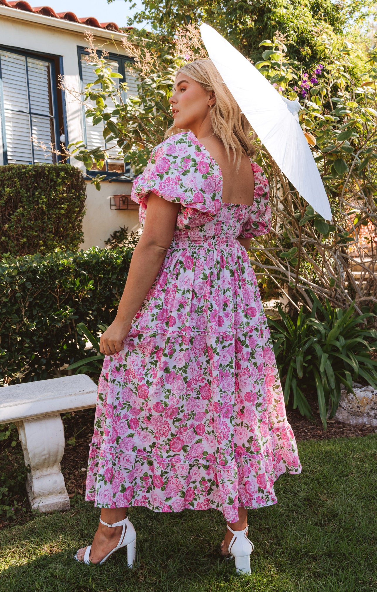 Floral Midi Dress with Pockets - Cottagecore Pink Tea Dress
