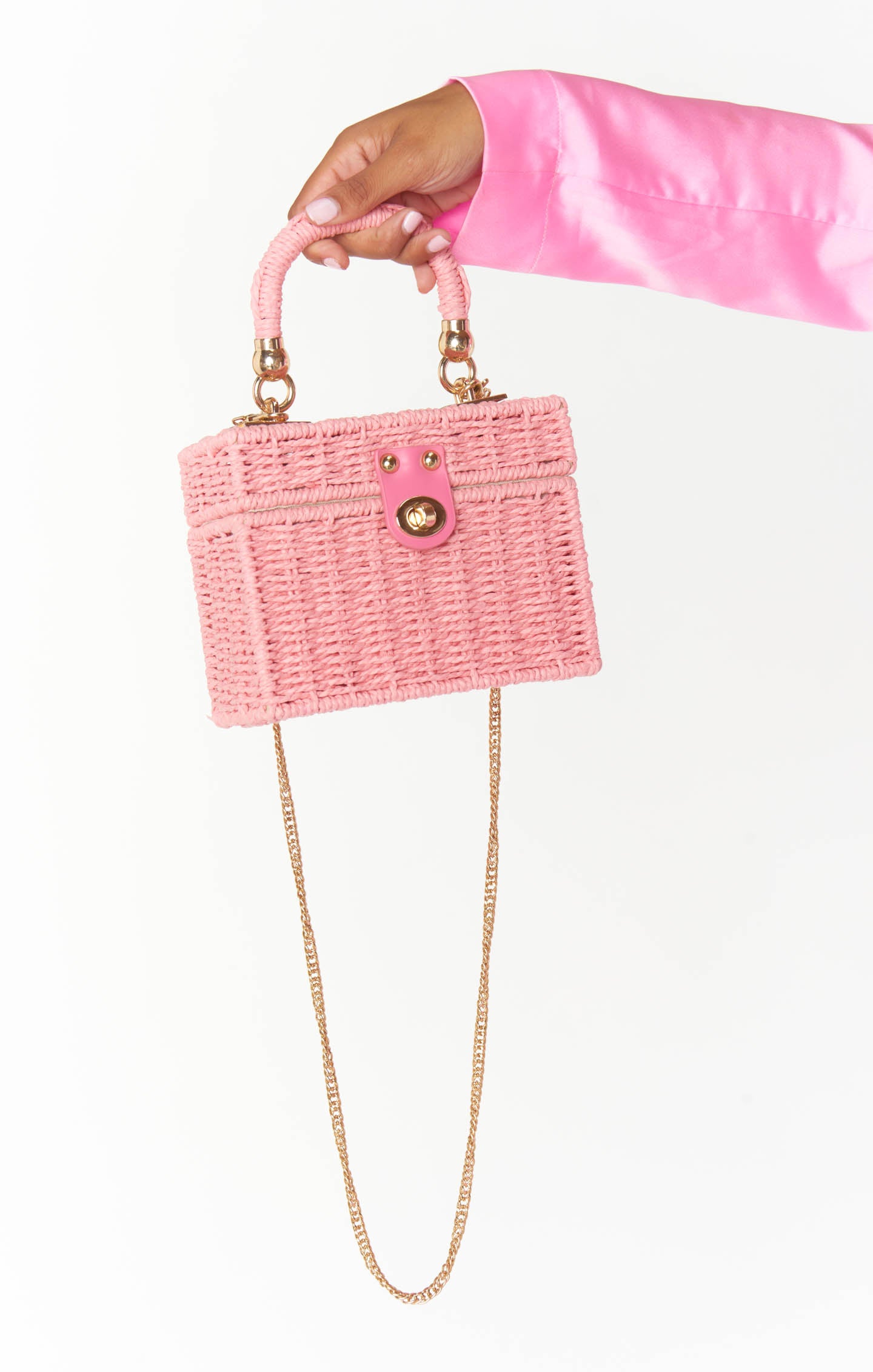 Roxy Pink Rattan Handbag for Women | Stylish Woven Purse