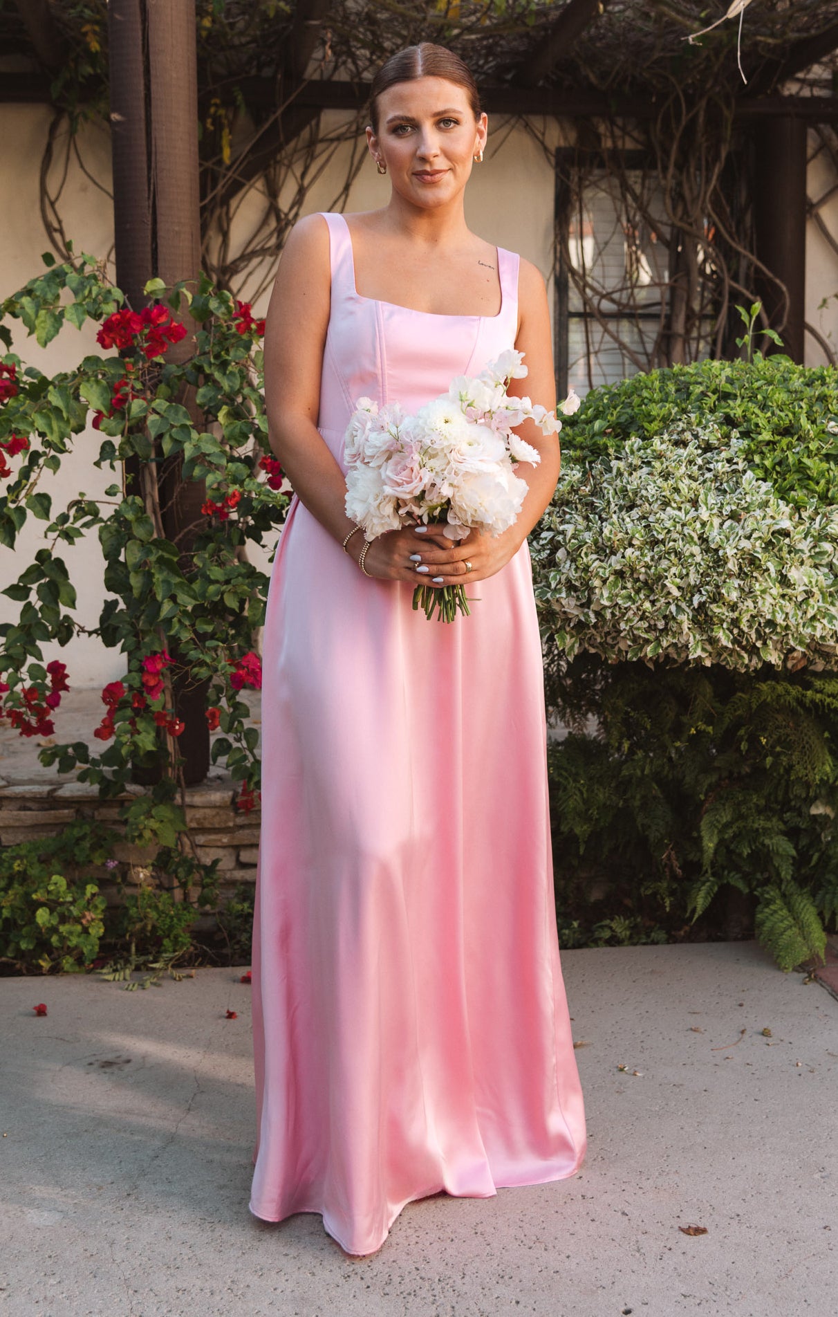 Nina Luxe Satin Maxi Dress with Corset Bodice - Light Pink