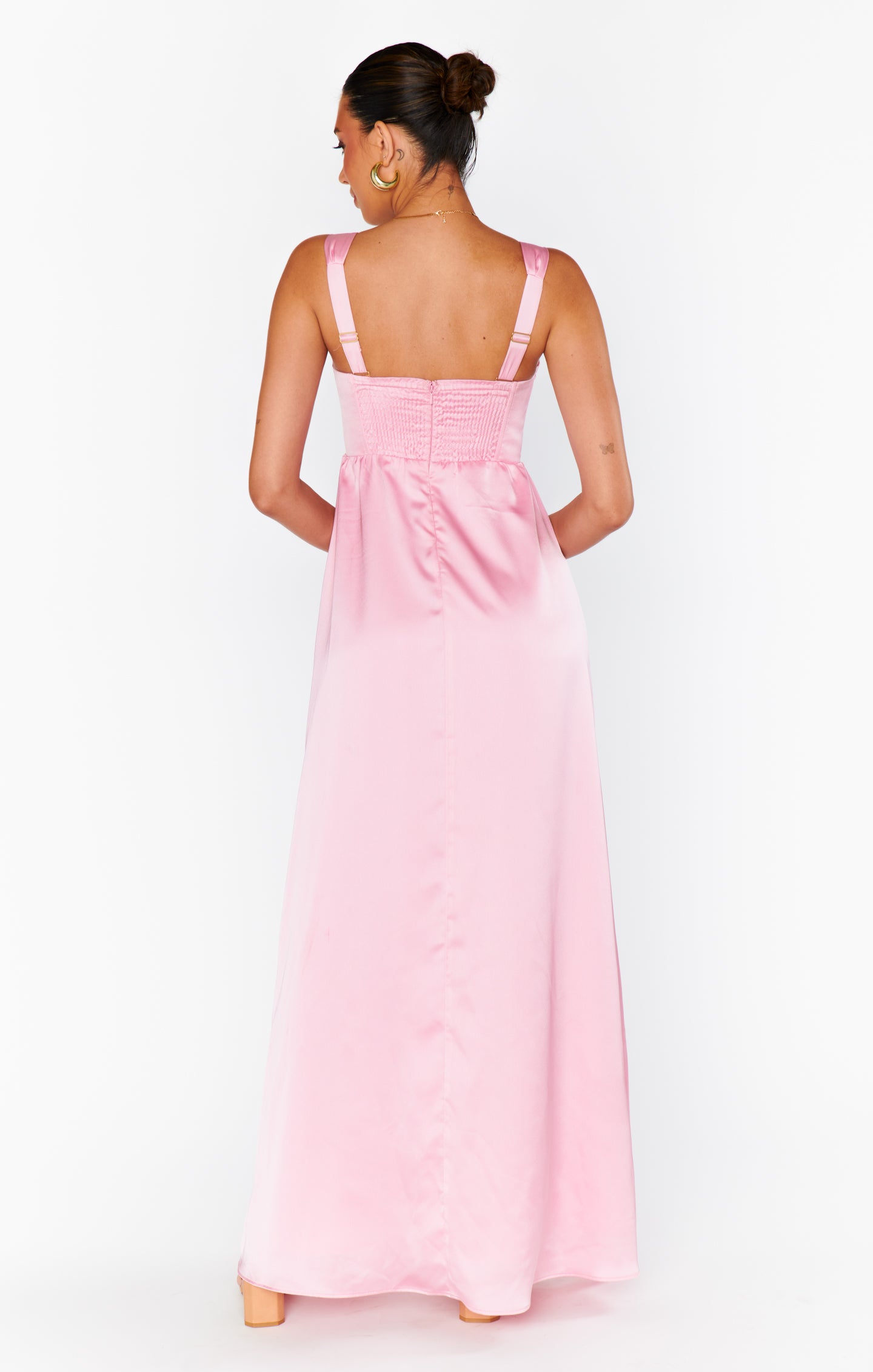 Nina Luxe Satin Maxi Dress with Corset Bodice - Light Pink