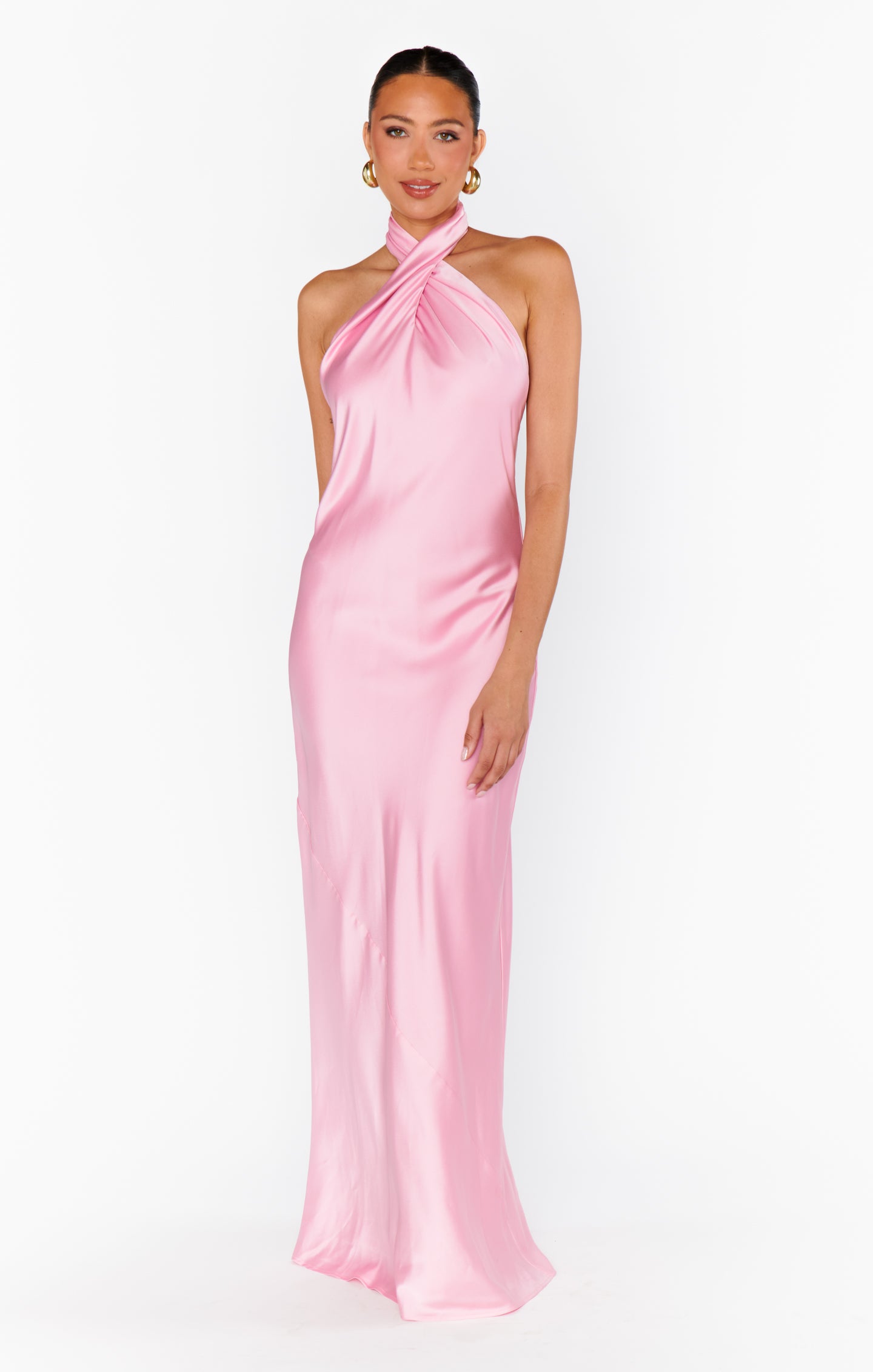 Jasmine Halter Maxi Dress - Light Pink Satin for Special Occasions