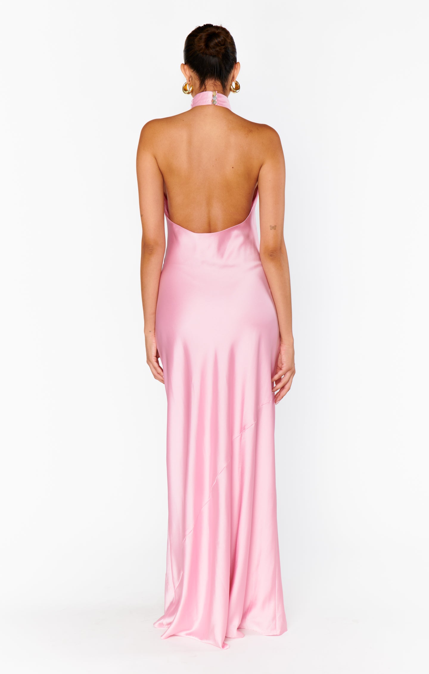 Jasmine Halter Maxi Dress - Light Pink Satin for Special Occasions