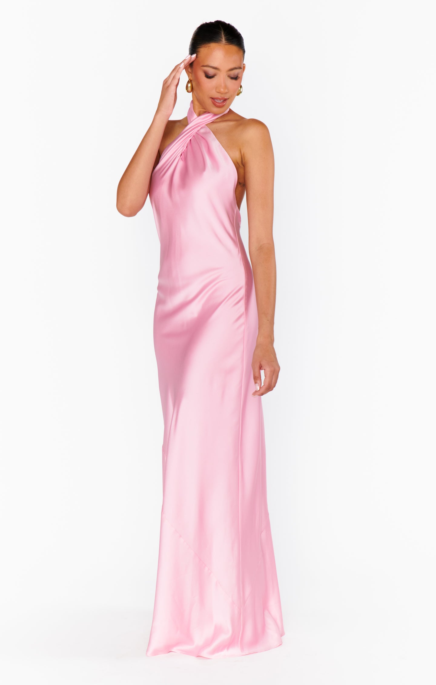 Jasmine Halter Maxi Dress - Light Pink Satin for Special Occasions