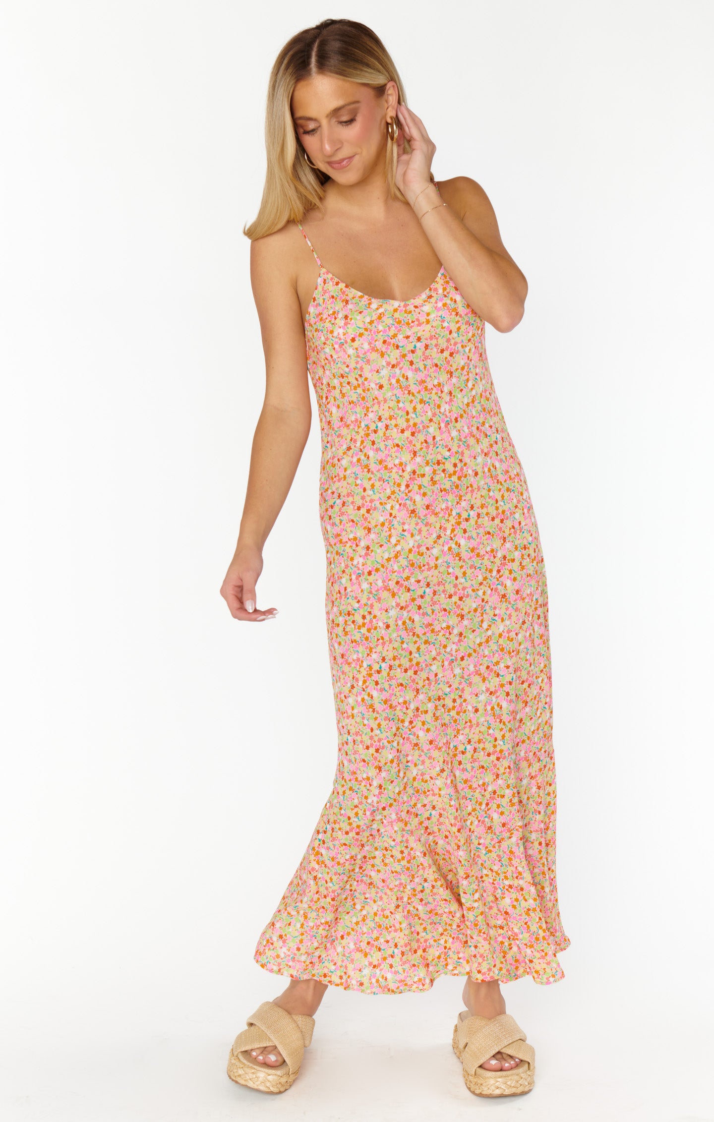 Uptown Slip Dress with Shelf Bra - Flowy Maxi Dress for Women