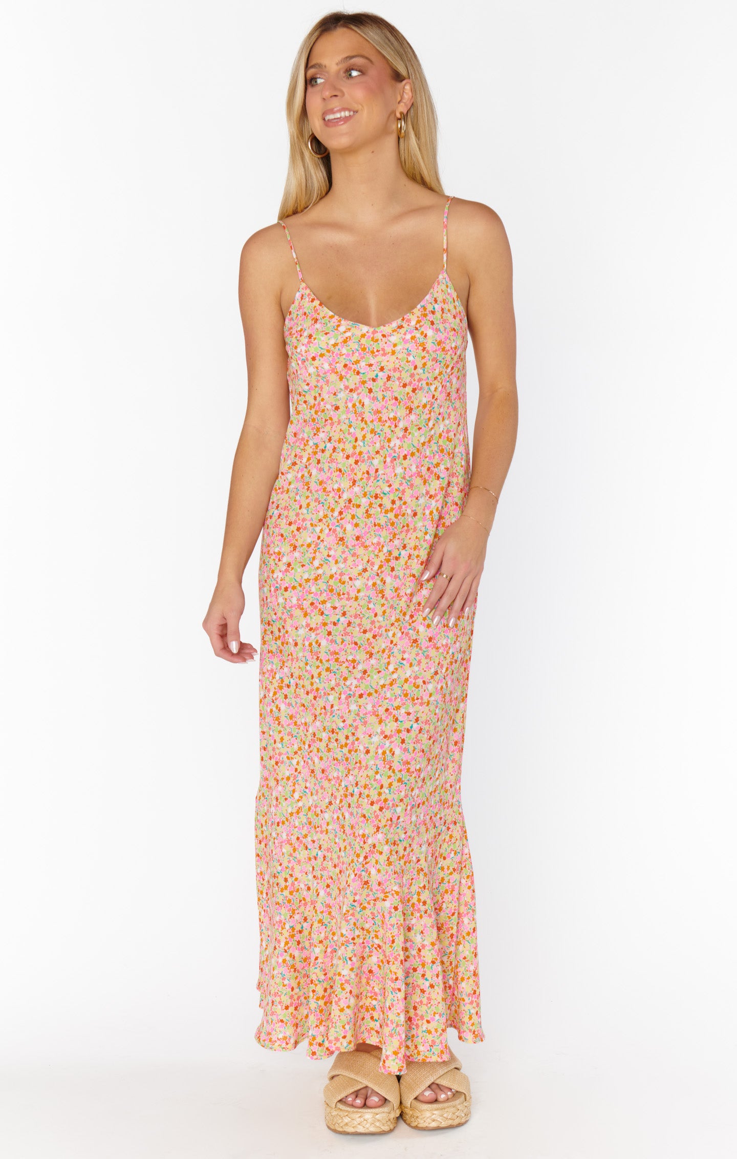 Uptown Slip Dress with Shelf Bra - Flowy Maxi Dress for Women
