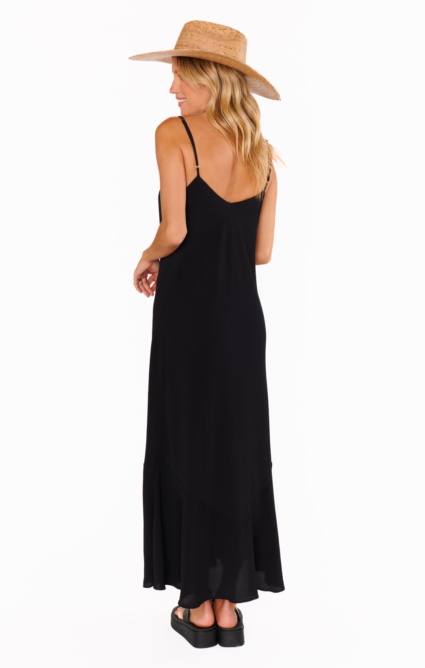Heather McMahan Uptown Slip Dress - Black V-Neck Maxi with Shelf Bra