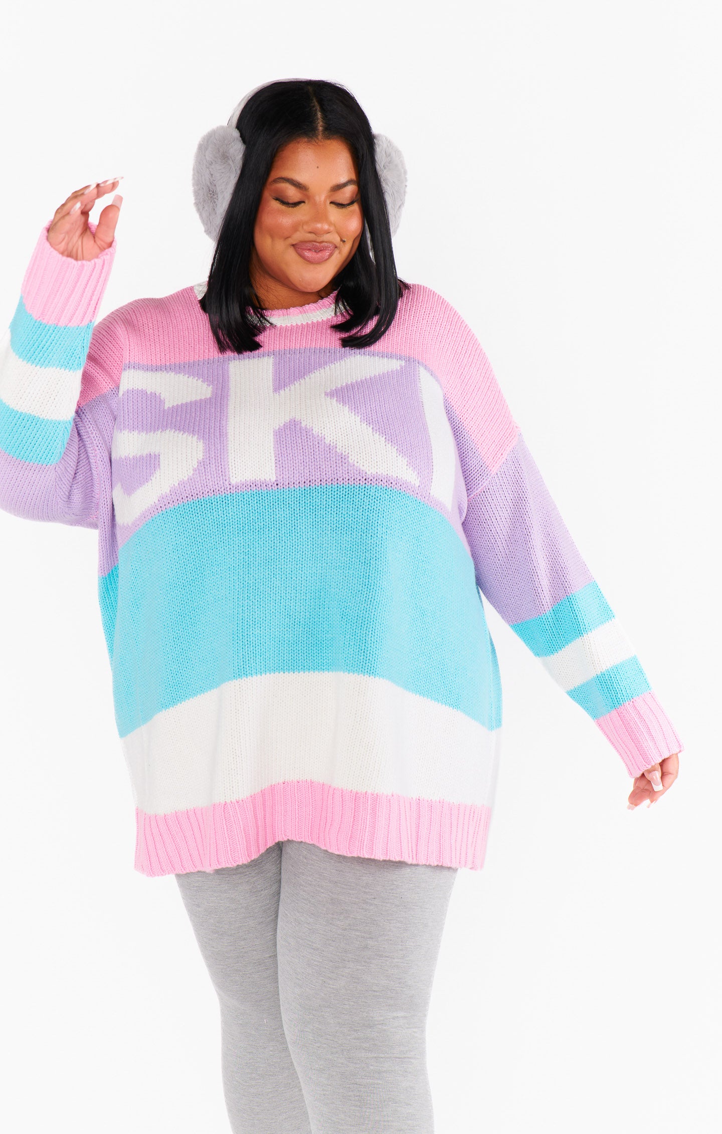 Pastel Color Block Knit Sweater - Cozy Oversized Long Sleeve