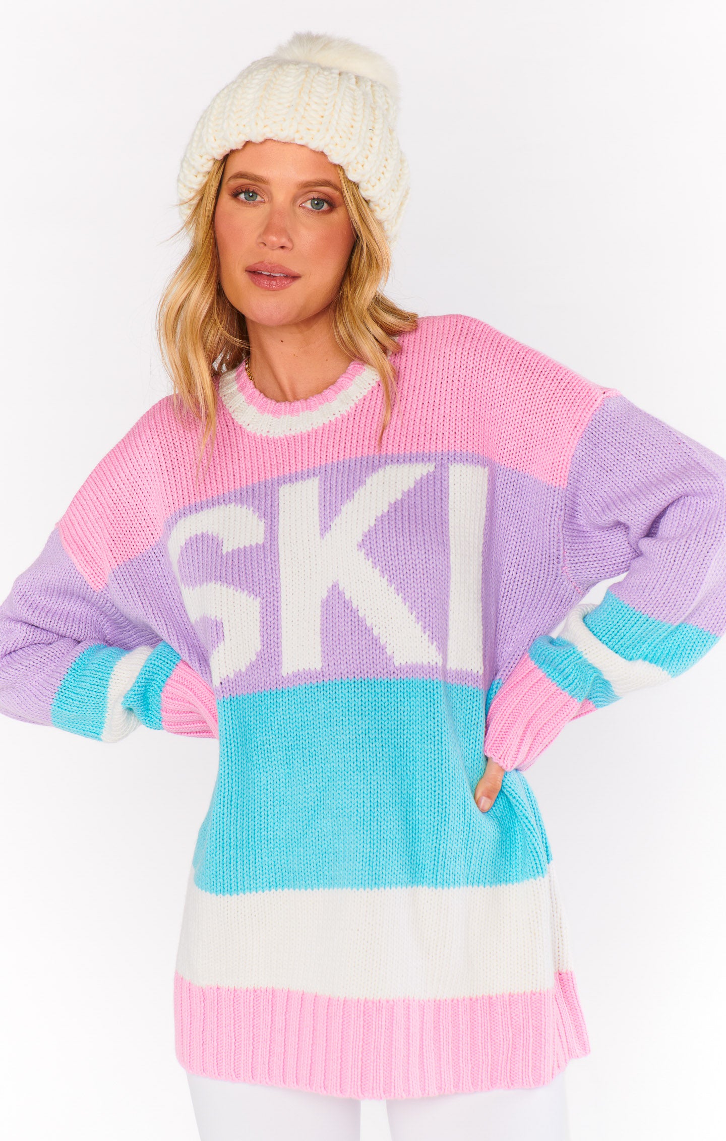Pastel Color Block Knit Sweater - Cozy Oversized Long Sleeve