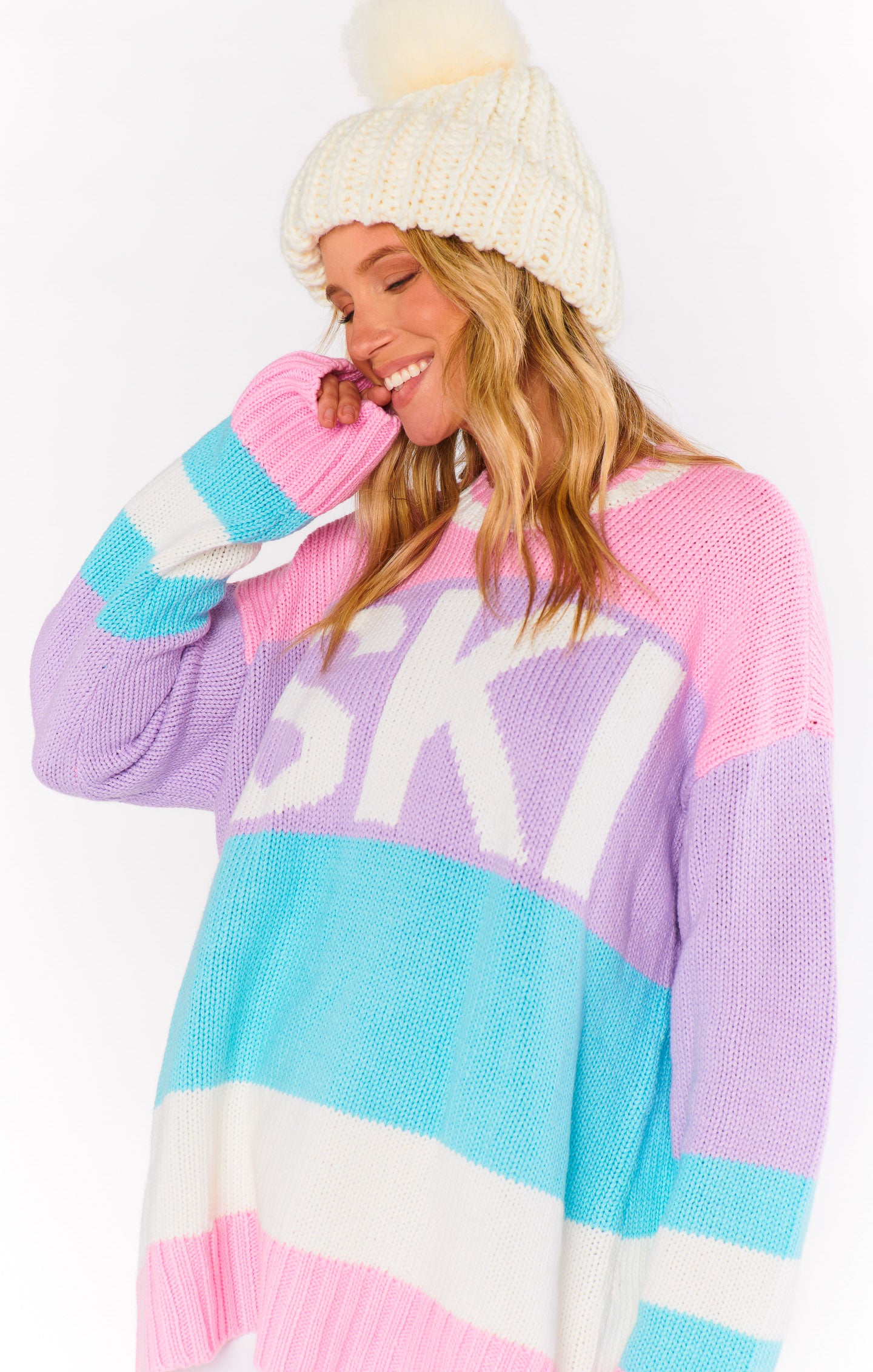 Pastel Color Block Knit Sweater - Cozy Oversized Long Sleeve