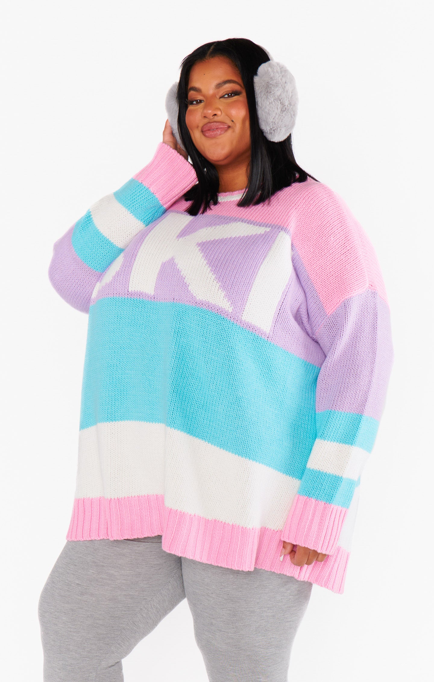 Pastel Color Block Knit Sweater - Cozy Oversized Long Sleeve