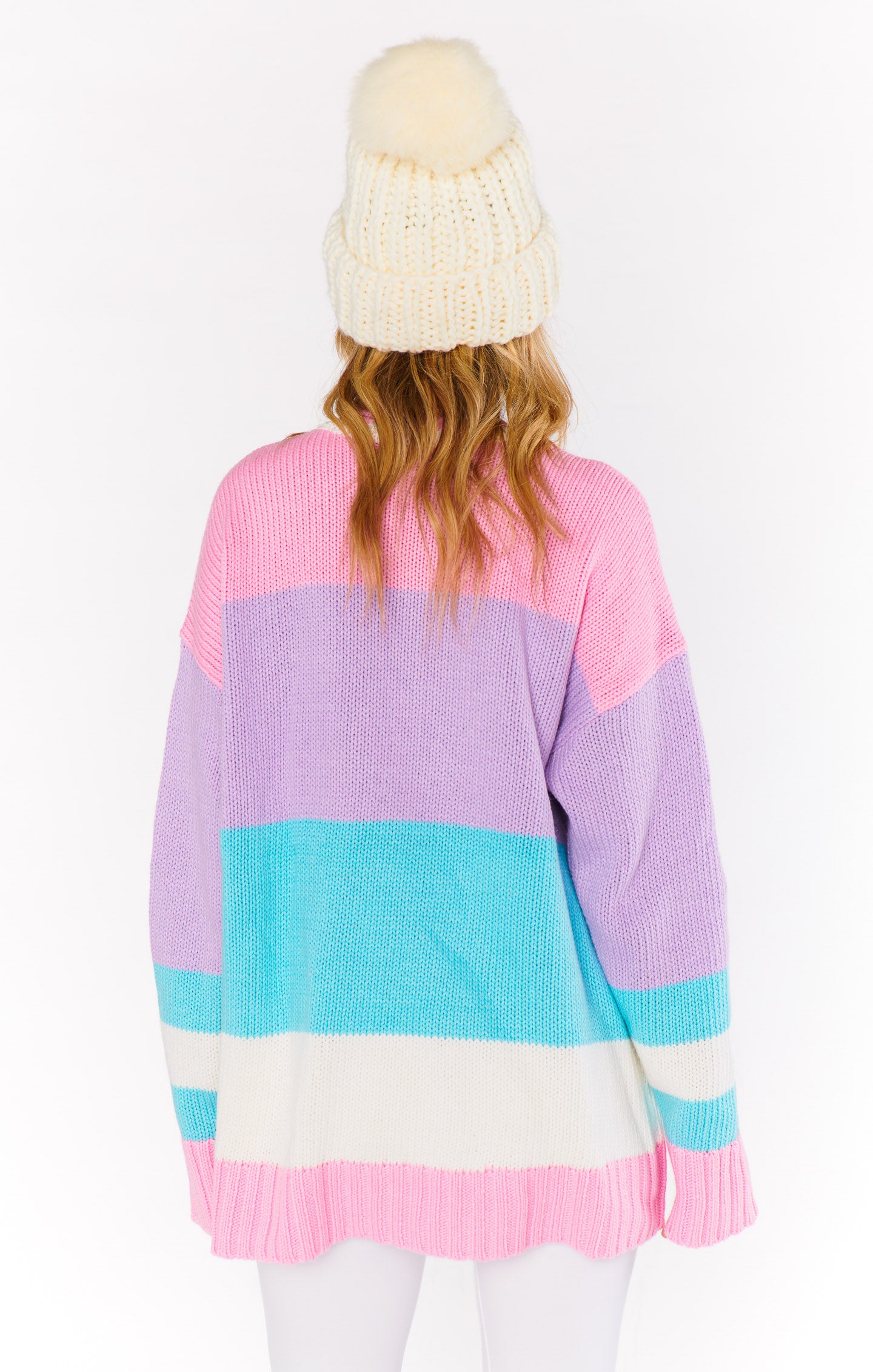 Pastel Color Block Knit Sweater - Cozy Oversized Long Sleeve