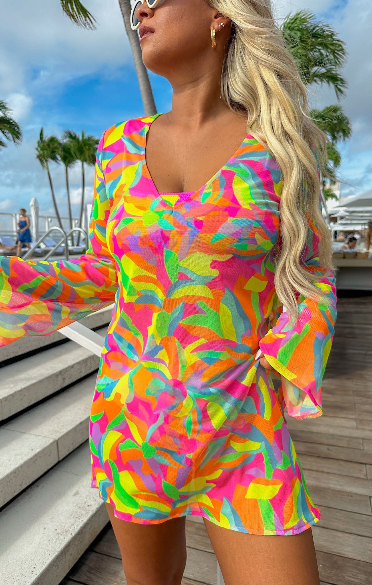 Santos Mini Mesh Cover Up Dress - Neon Tropics Beachwear