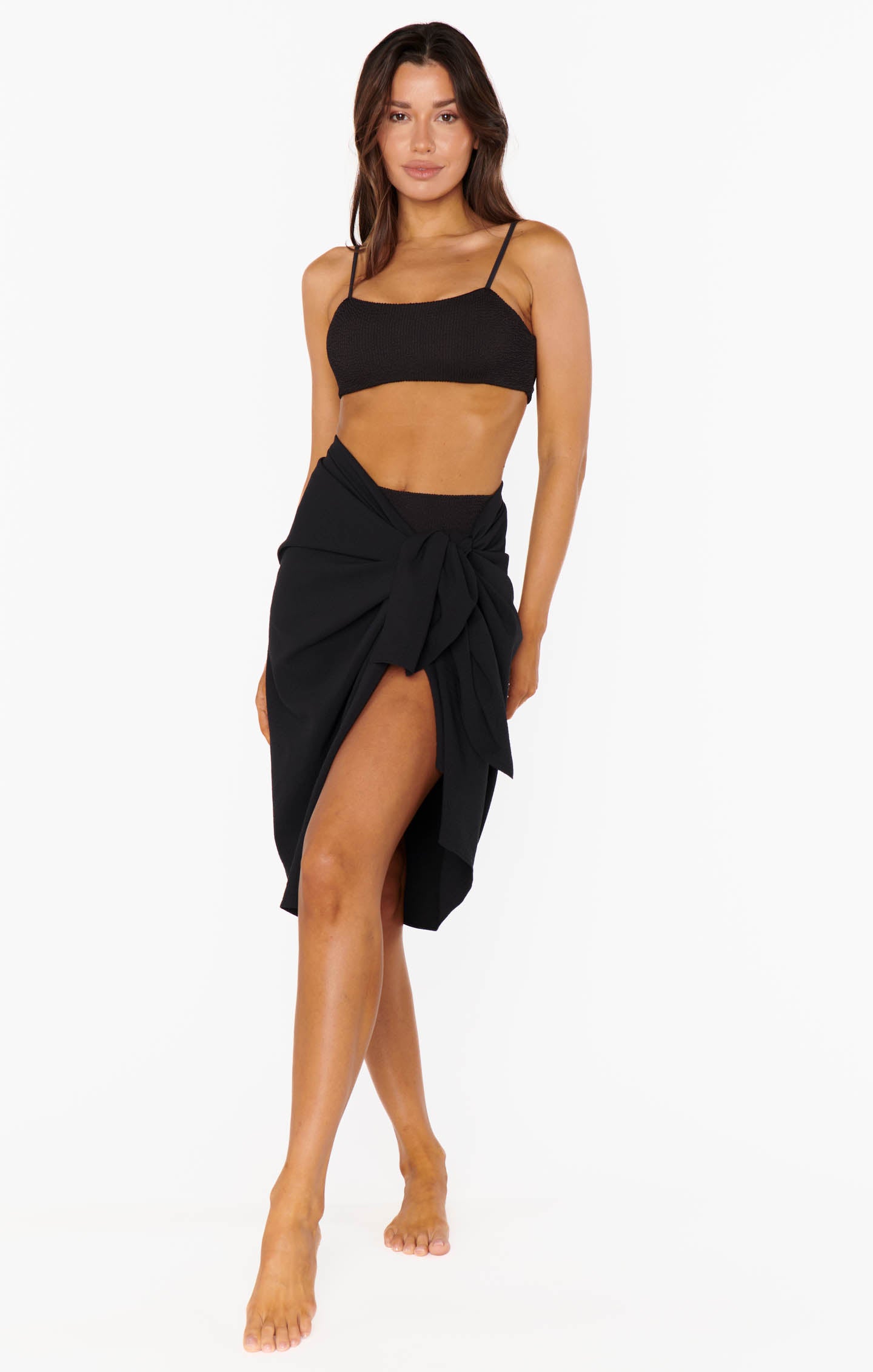 Black Crinkle Flow Sarong - Extra Length for Beach & Pool Cover-Up