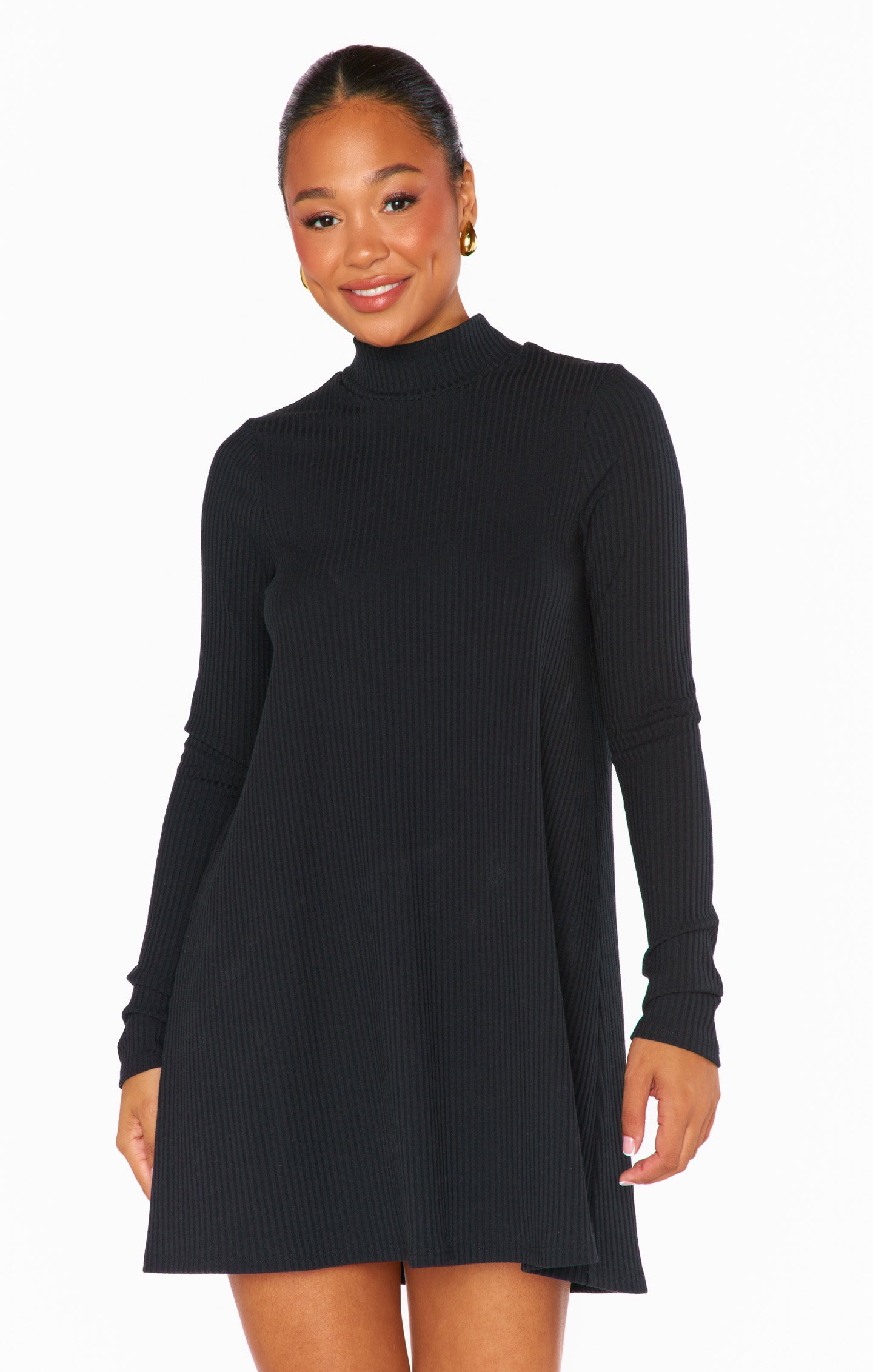 Black Rib Knit Turtleneck Mini Dress - Winter Wardrobe Staple