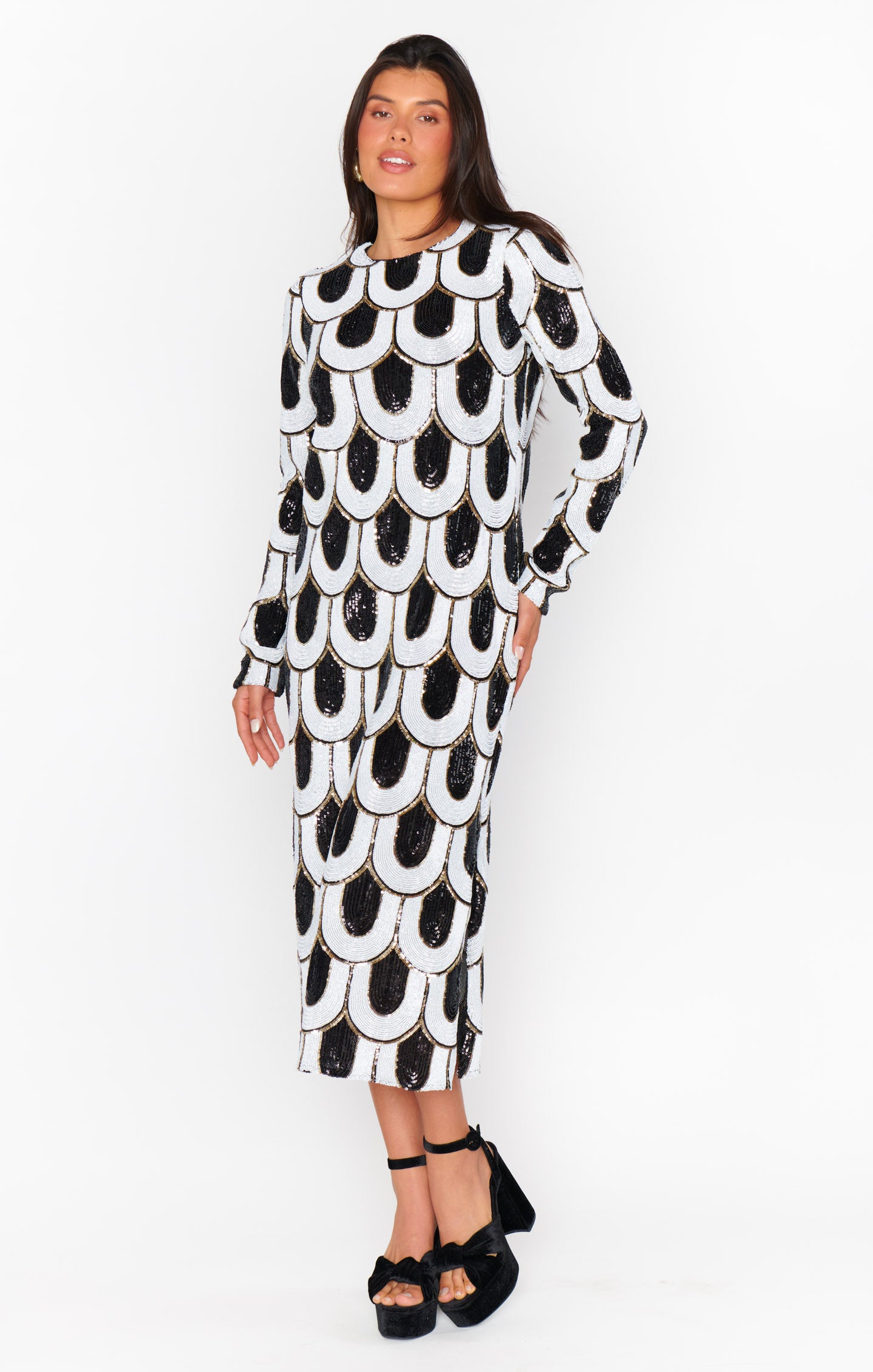 Art Deco Sequin Midi Dress with Side Slits - Maddison