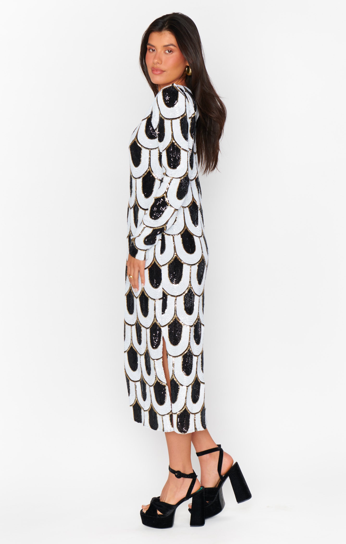 Art Deco Sequin Midi Dress with Side Slits - Maddison