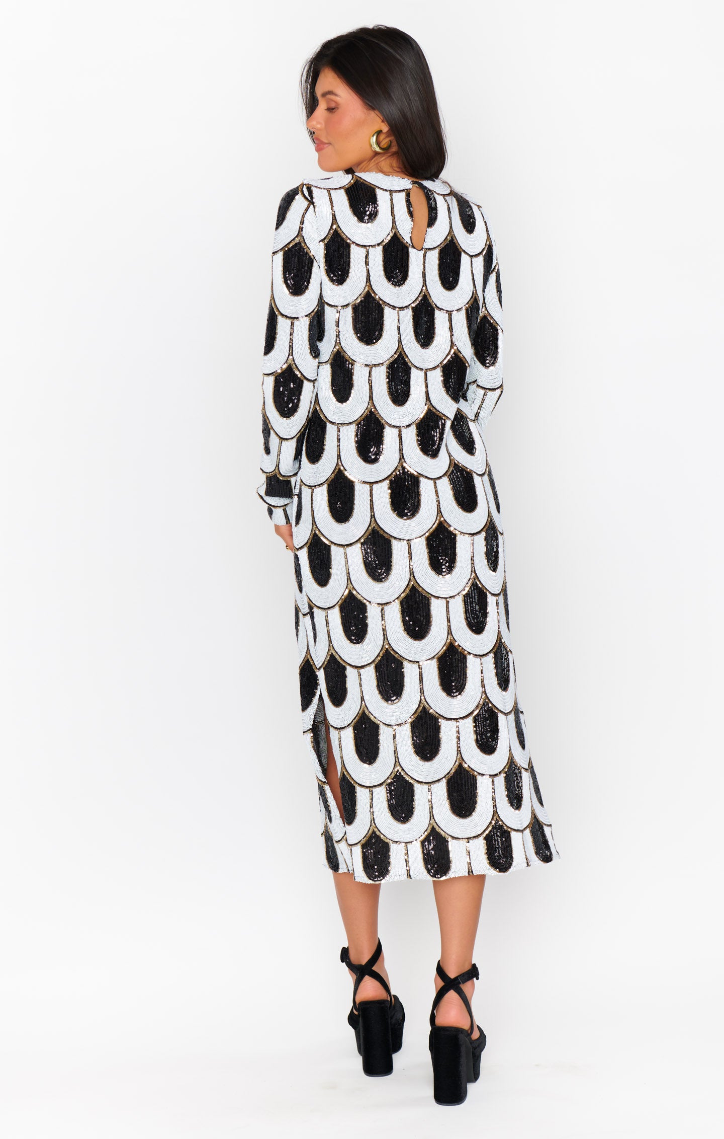 Art Deco Sequin Midi Dress with Side Slits - Maddison