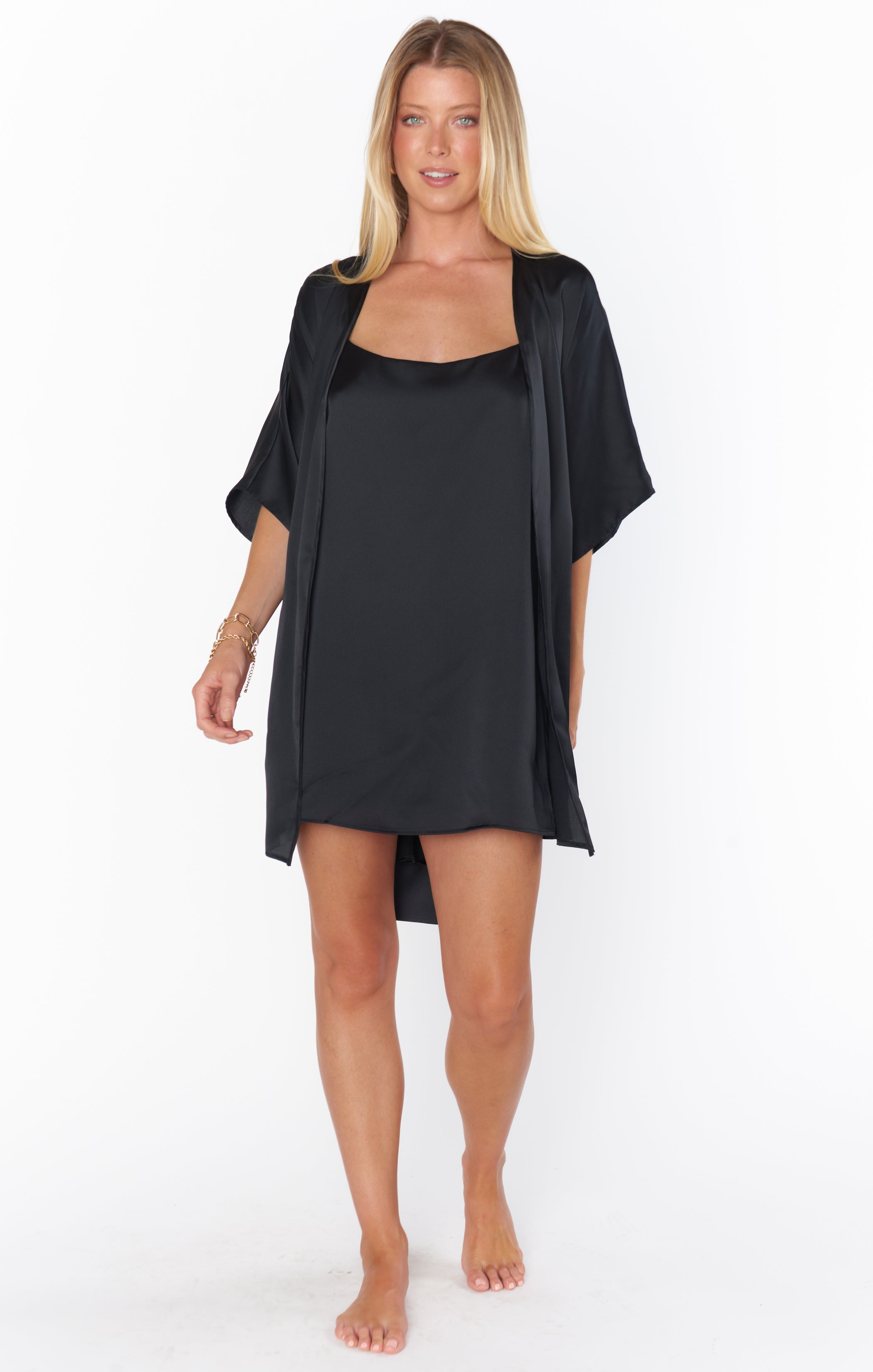 Black Luxe Satin Bridal Slip Dress for Wedding Prep