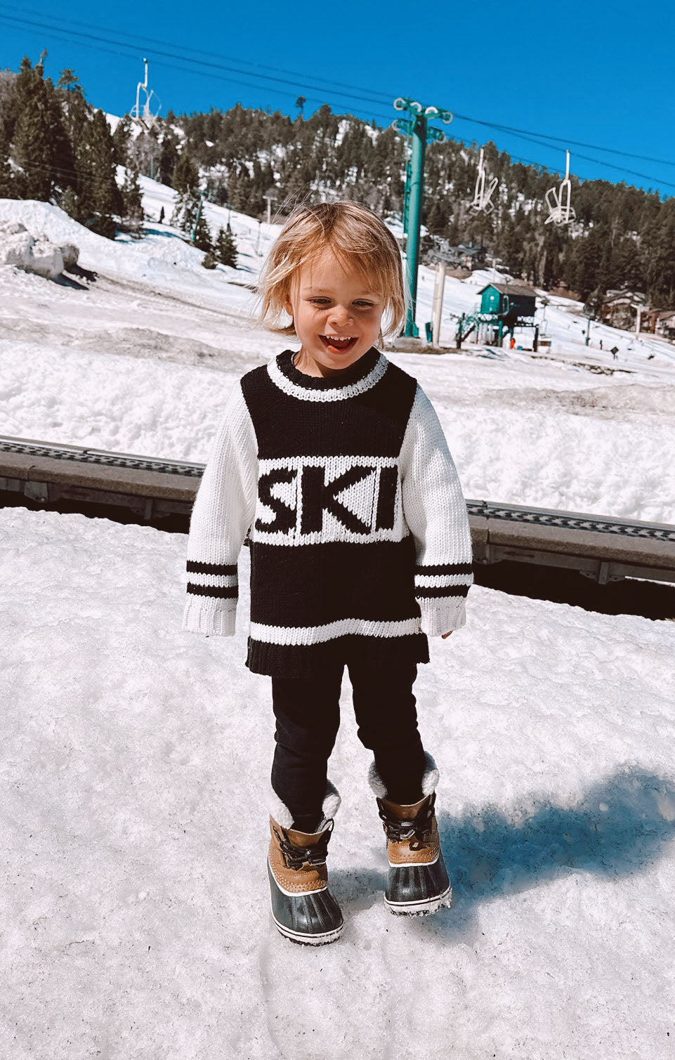 Black Ski Knit Sweater for Kids - Cozy Mini Ski-In Pullover
