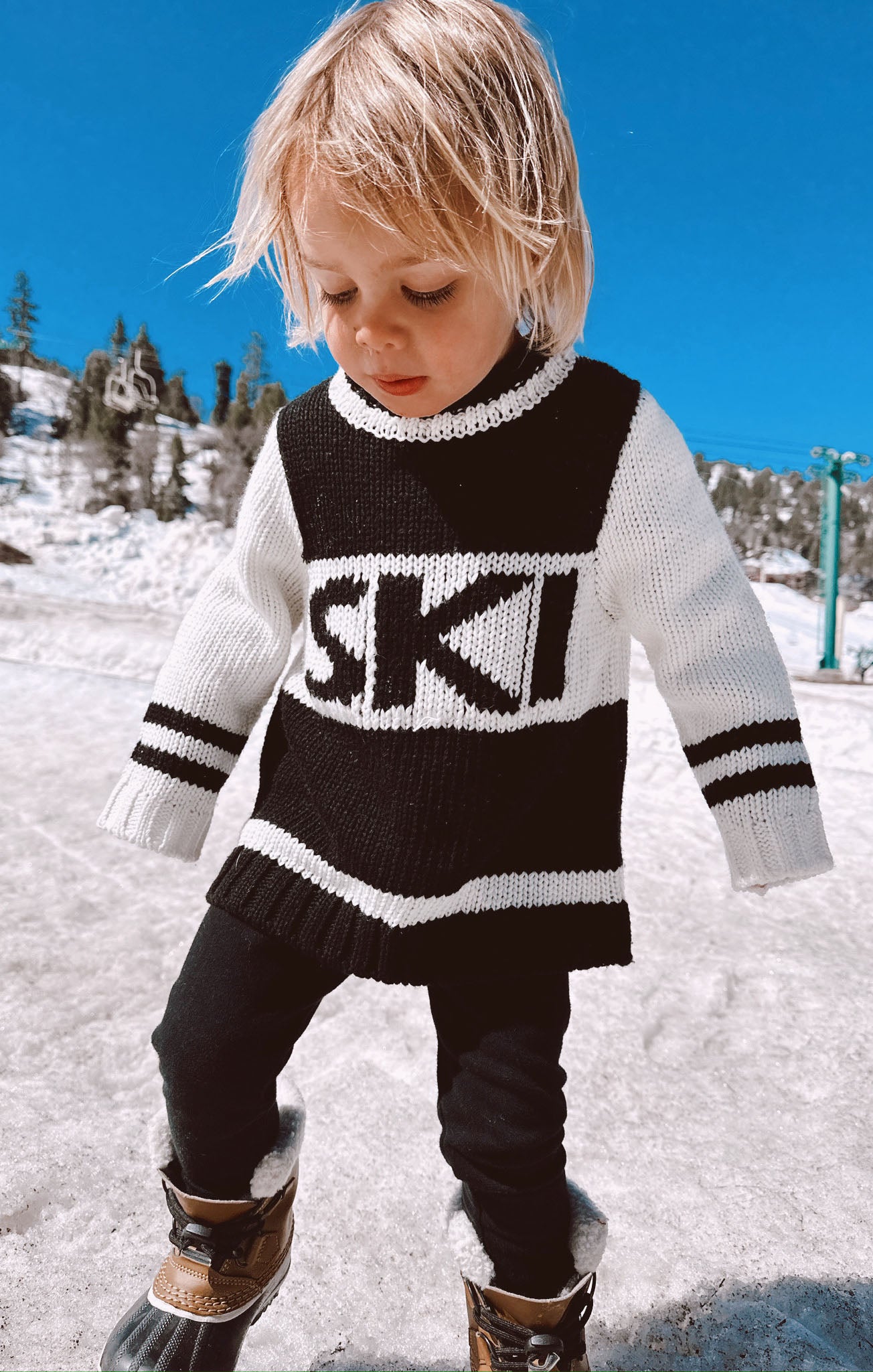 Black Ski Knit Sweater for Kids - Cozy Mini Ski-In Pullover
