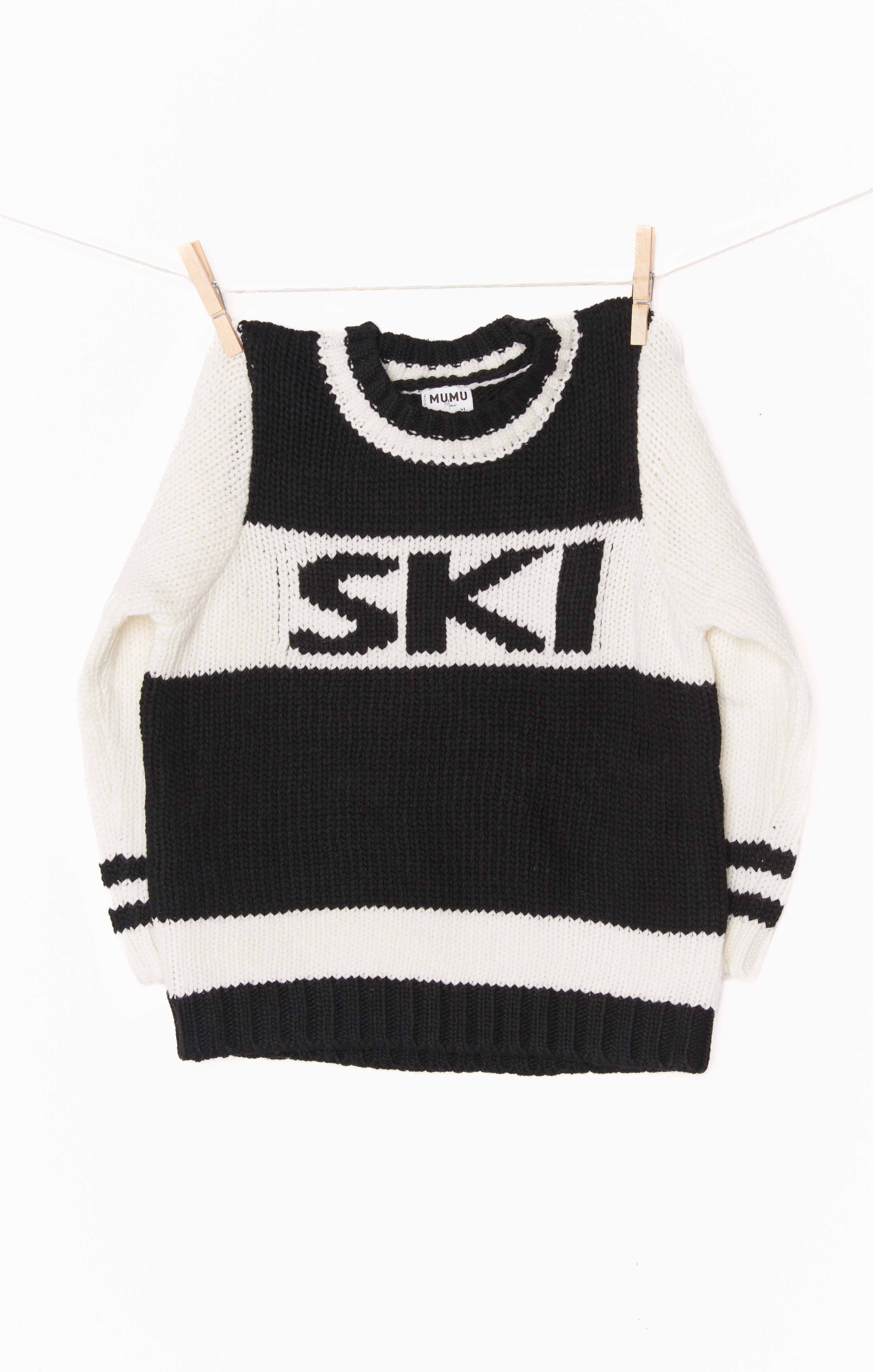 Black Ski Knit Sweater for Kids - Cozy Mini Ski-In Pullover