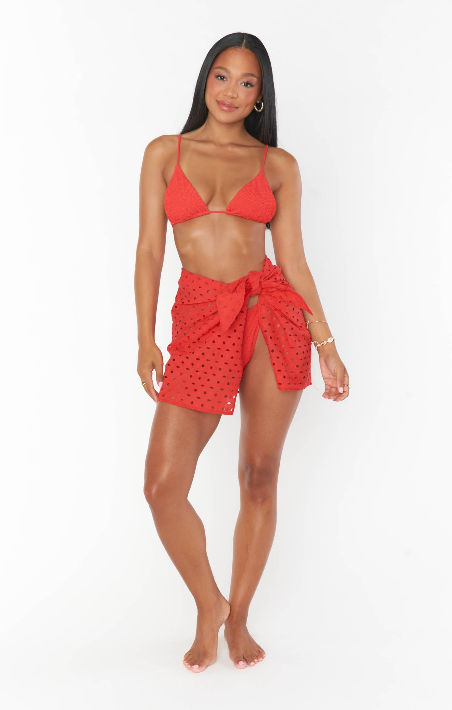 Leyla Red Eyelet Sarong Wrap for Beach & Swimwear