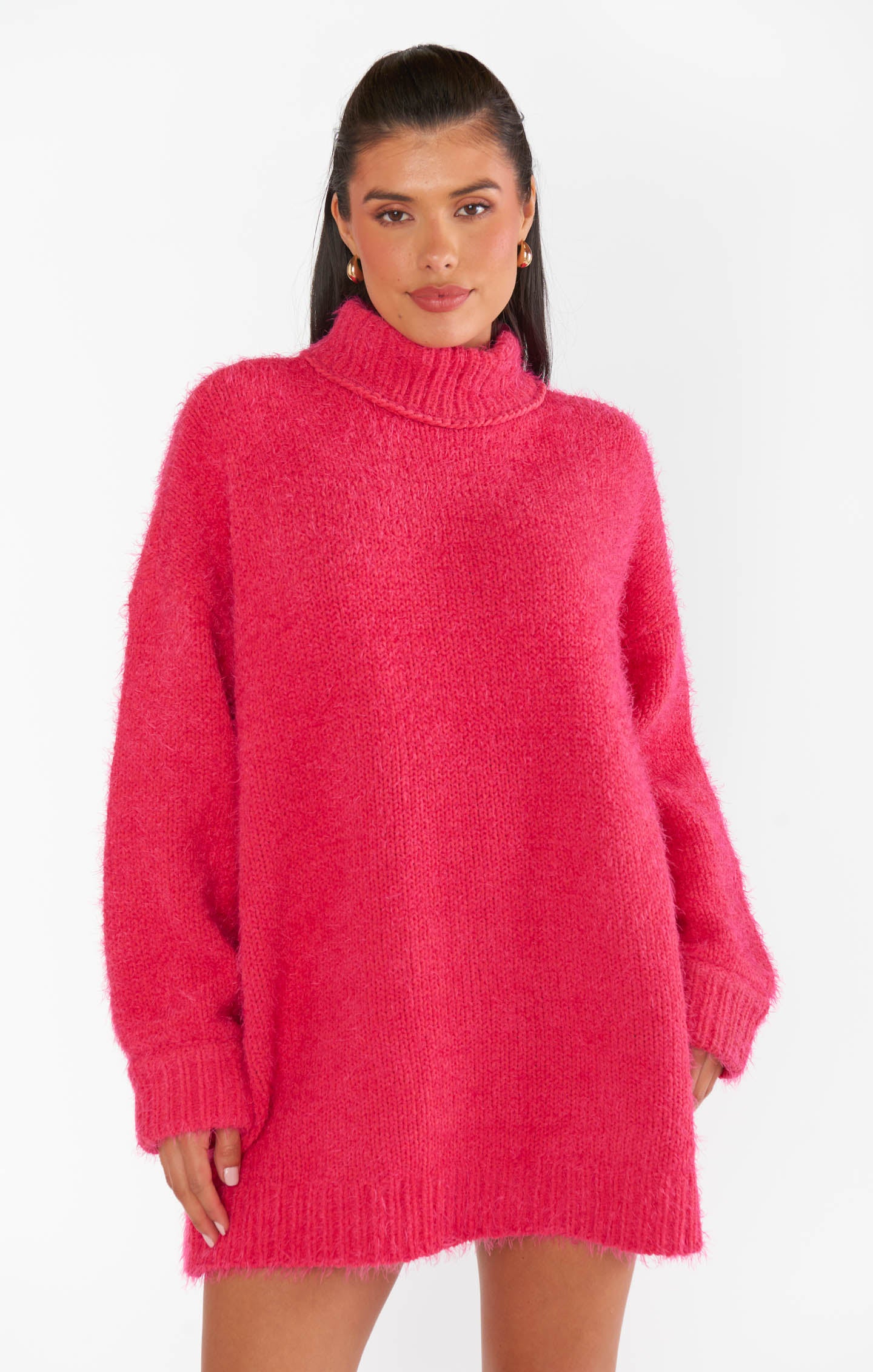 Pink Rose Knit Oversized Tunic Sweater - Timmy Cozy Chic Dress